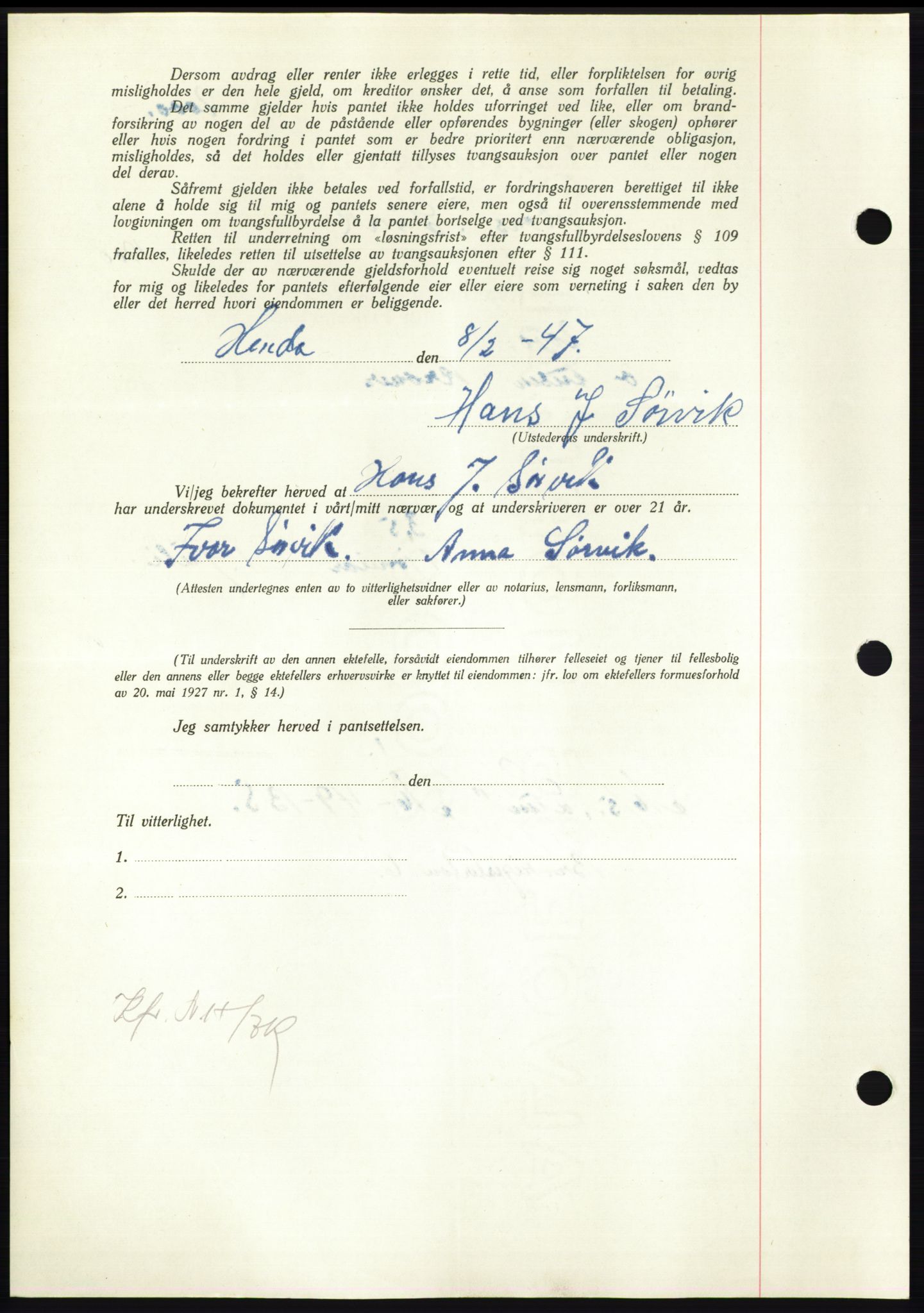 Nordmøre sorenskriveri, AV/SAT-A-4132/1/2/2Ca: Mortgage book no. B95, 1946-1947, Diary no: : 602/1947