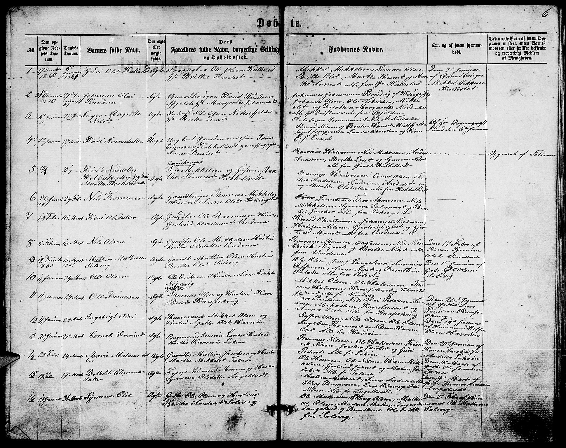 Fjell sokneprestembete, AV/SAB-A-75301/H/Hab: Parish register (copy) no. A 1, 1861-1870, p. 6
