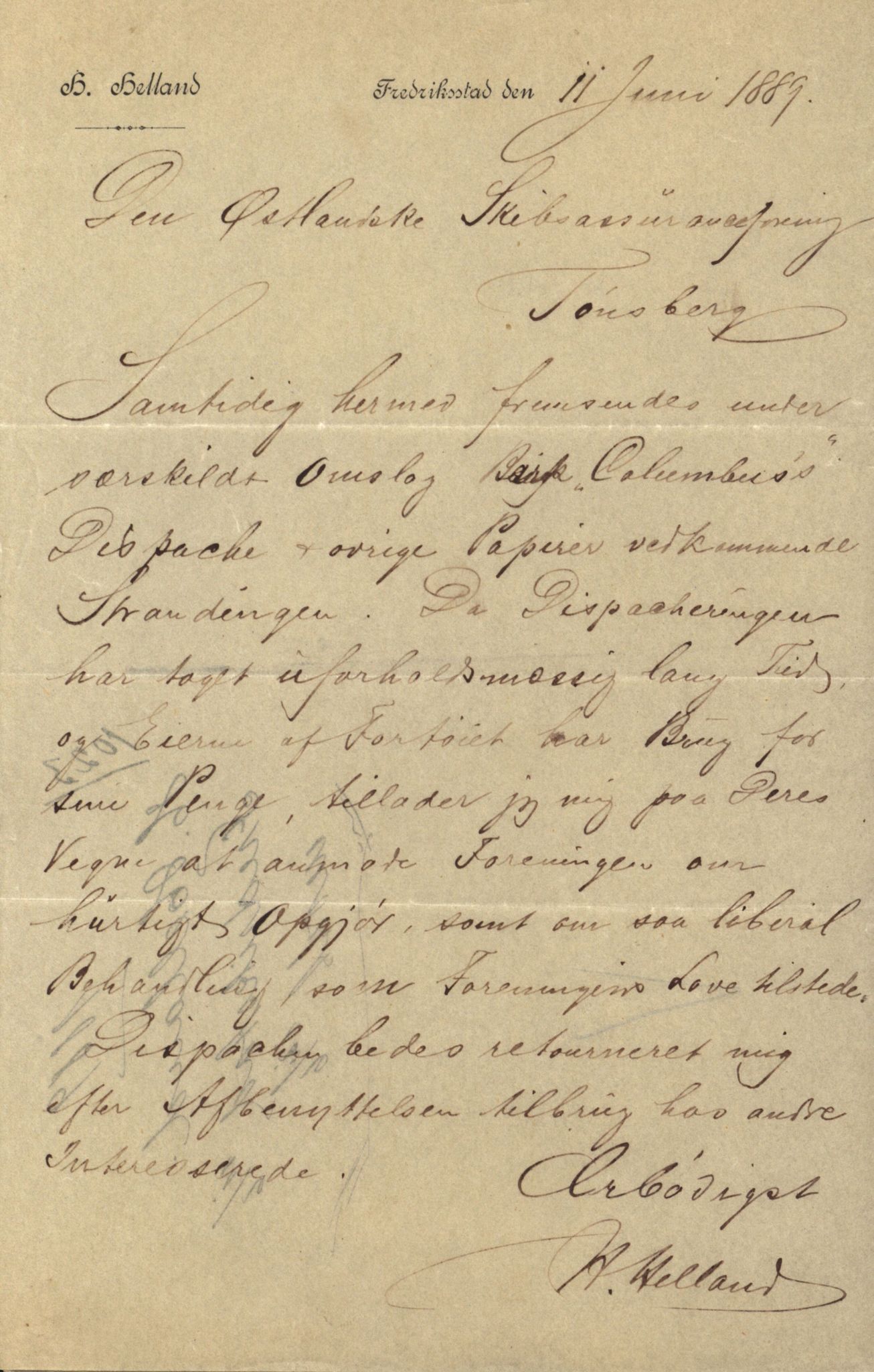 Pa 63 - Østlandske skibsassuranceforening, VEMU/A-1079/G/Ga/L0023/0012: Havaridokumenter / Columbus, Christiane Sophie, Marie, Jarlen, Kong Carl XV, 1889, p. 19