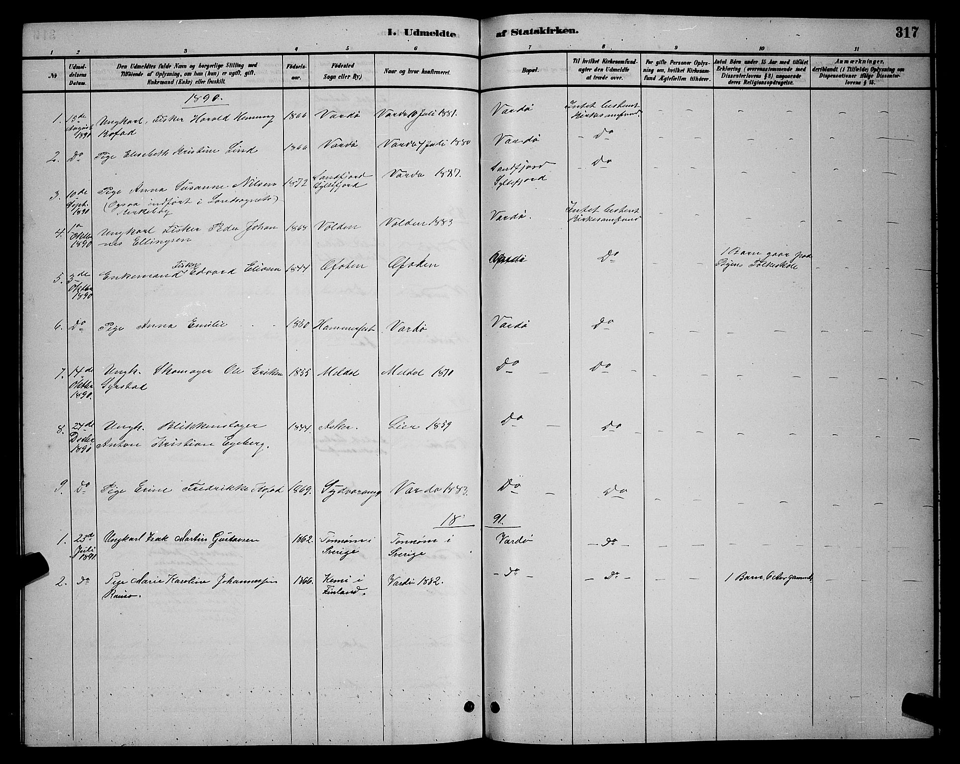 Vardø sokneprestkontor, SATØ/S-1332/H/Hb/L0005klokker: Parish register (copy) no. 5, 1887-1892, p. 317
