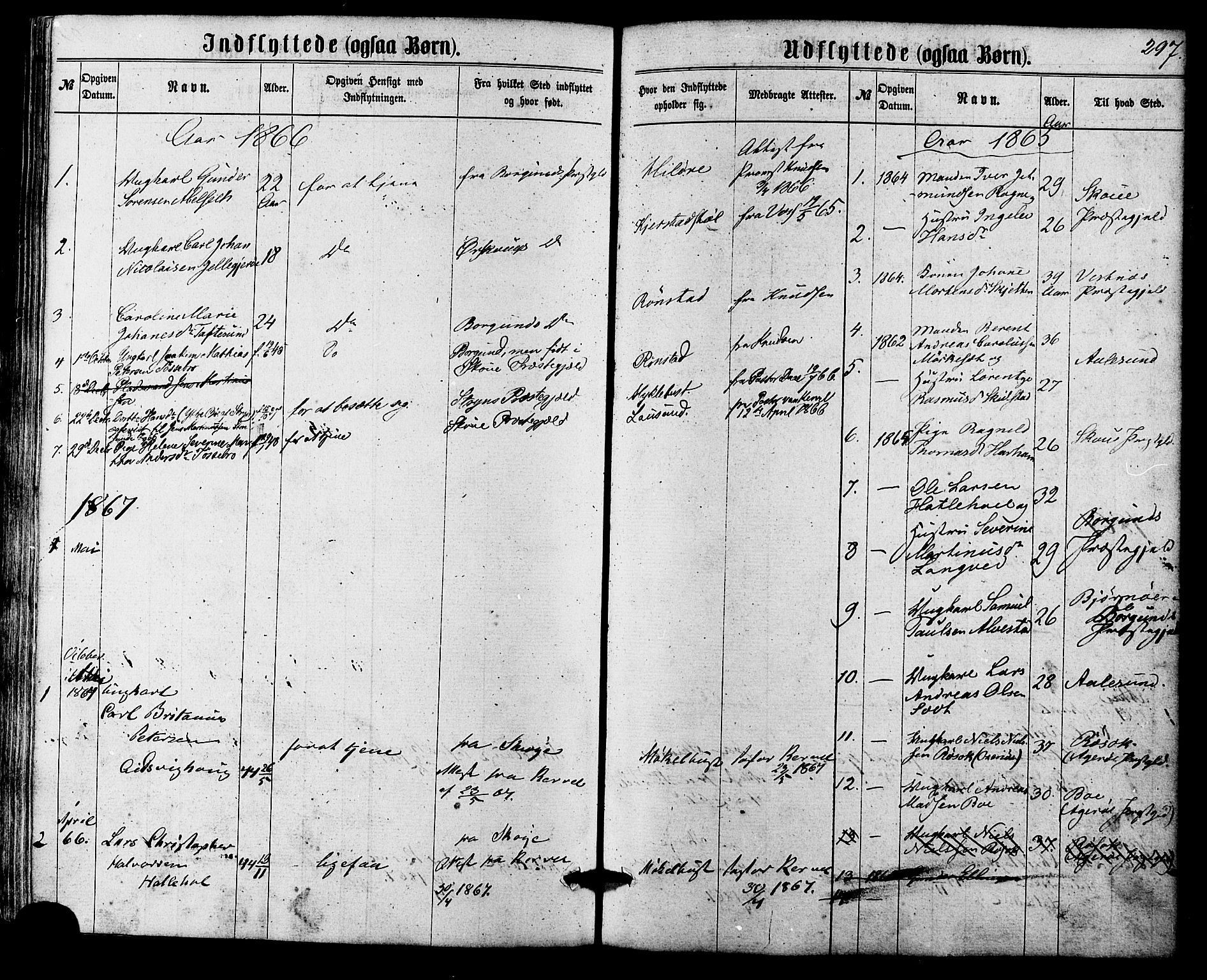 Ministerialprotokoller, klokkerbøker og fødselsregistre - Møre og Romsdal, SAT/A-1454/536/L0498: Parish register (official) no. 536A07, 1862-1875, p. 297