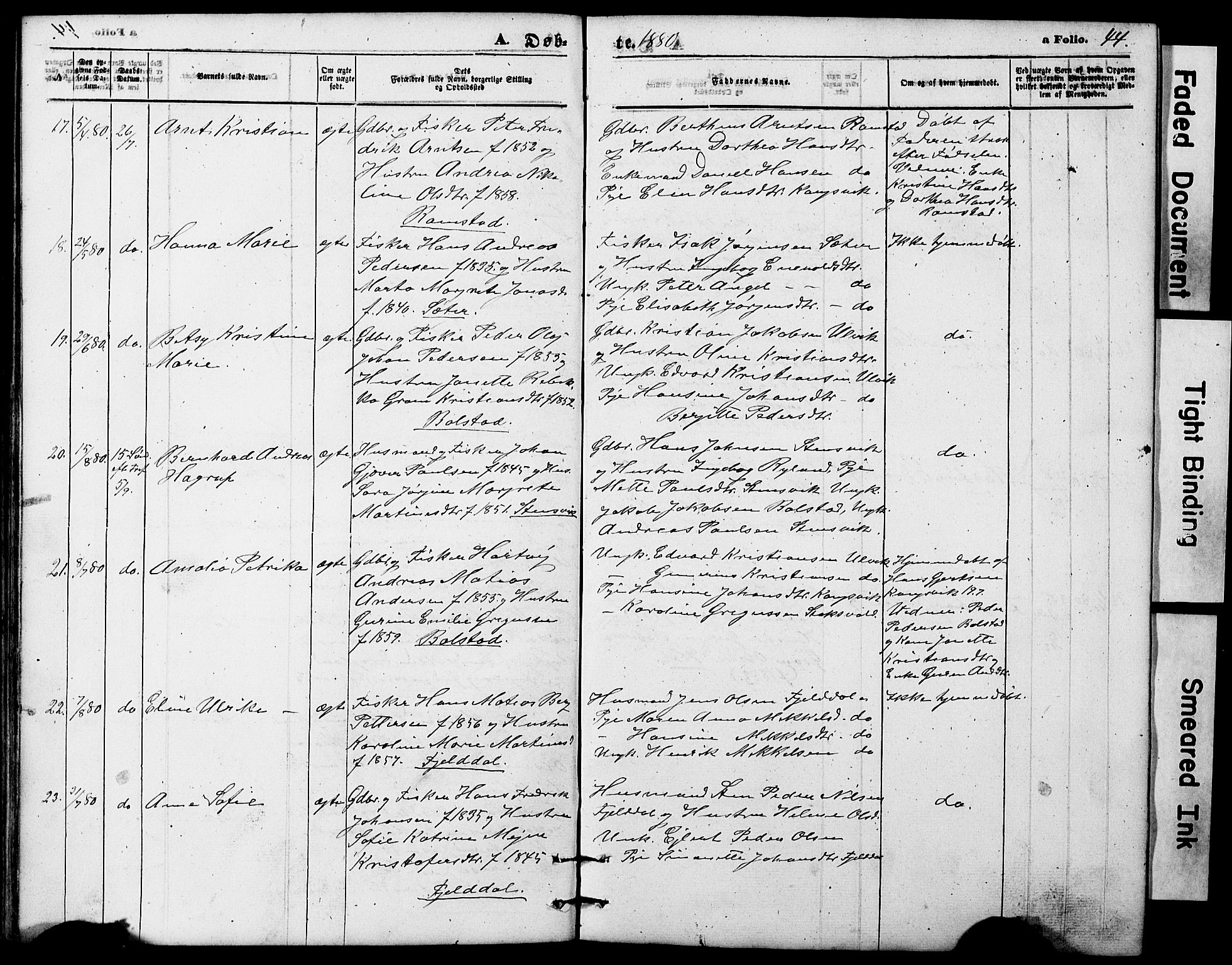 Ministerialprotokoller, klokkerbøker og fødselsregistre - Nordland, AV/SAT-A-1459/865/L0930: Parish register (copy) no. 865C02, 1866-1884, p. 44