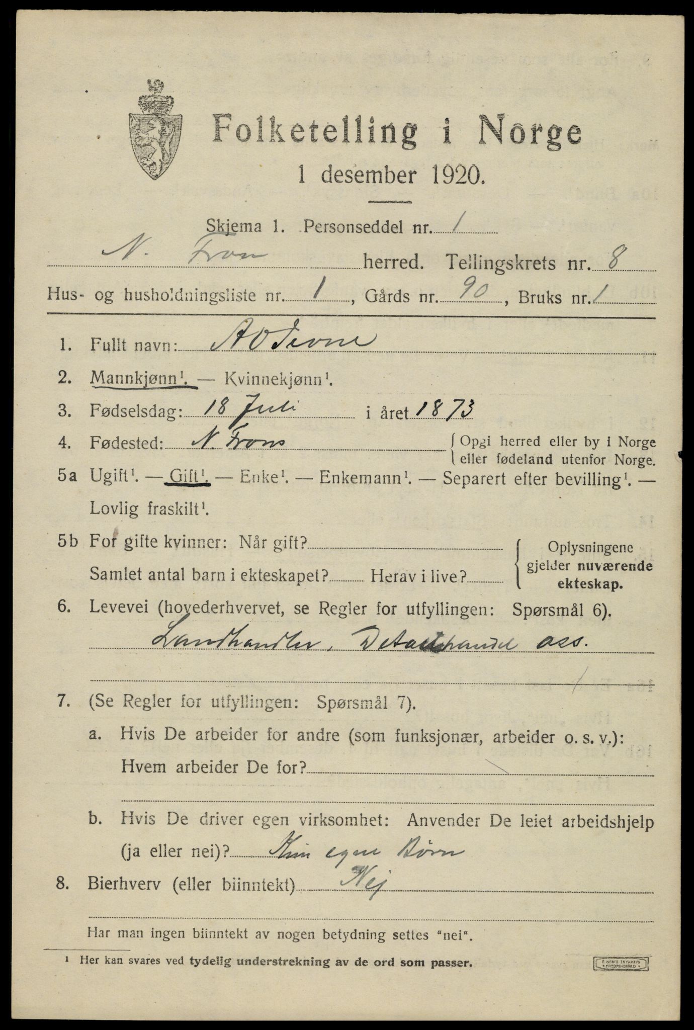 SAH, 1920 census for Nord-Fron, 1920, p. 6674