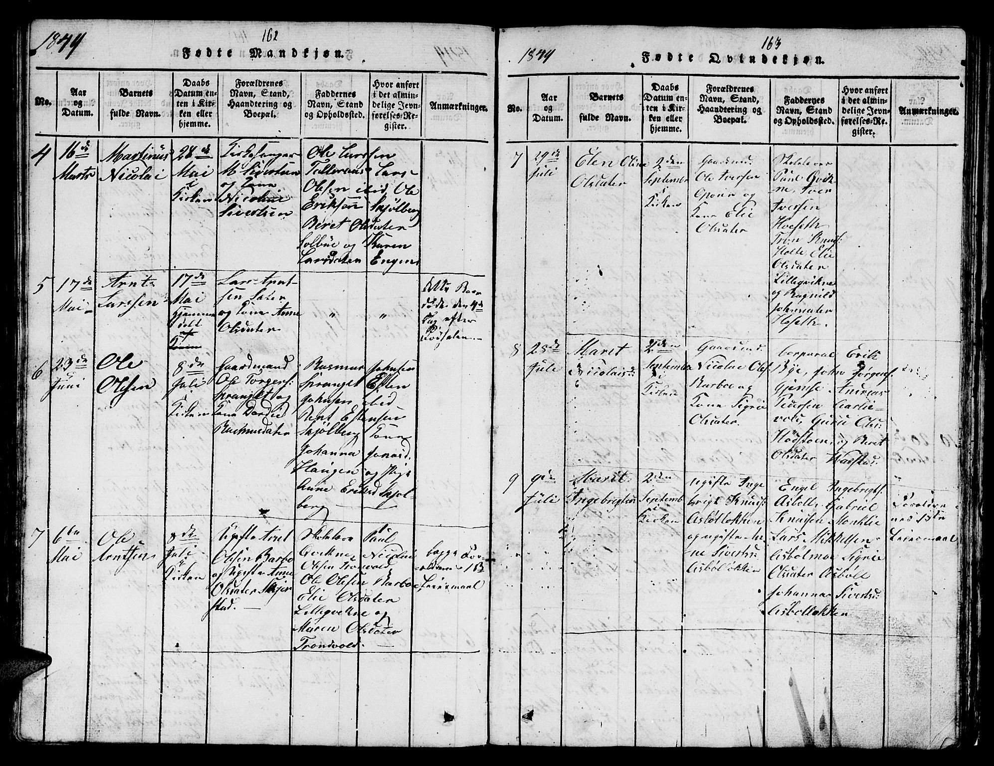 Ministerialprotokoller, klokkerbøker og fødselsregistre - Sør-Trøndelag, SAT/A-1456/671/L0842: Parish register (copy) no. 671C01, 1816-1867, p. 162-163