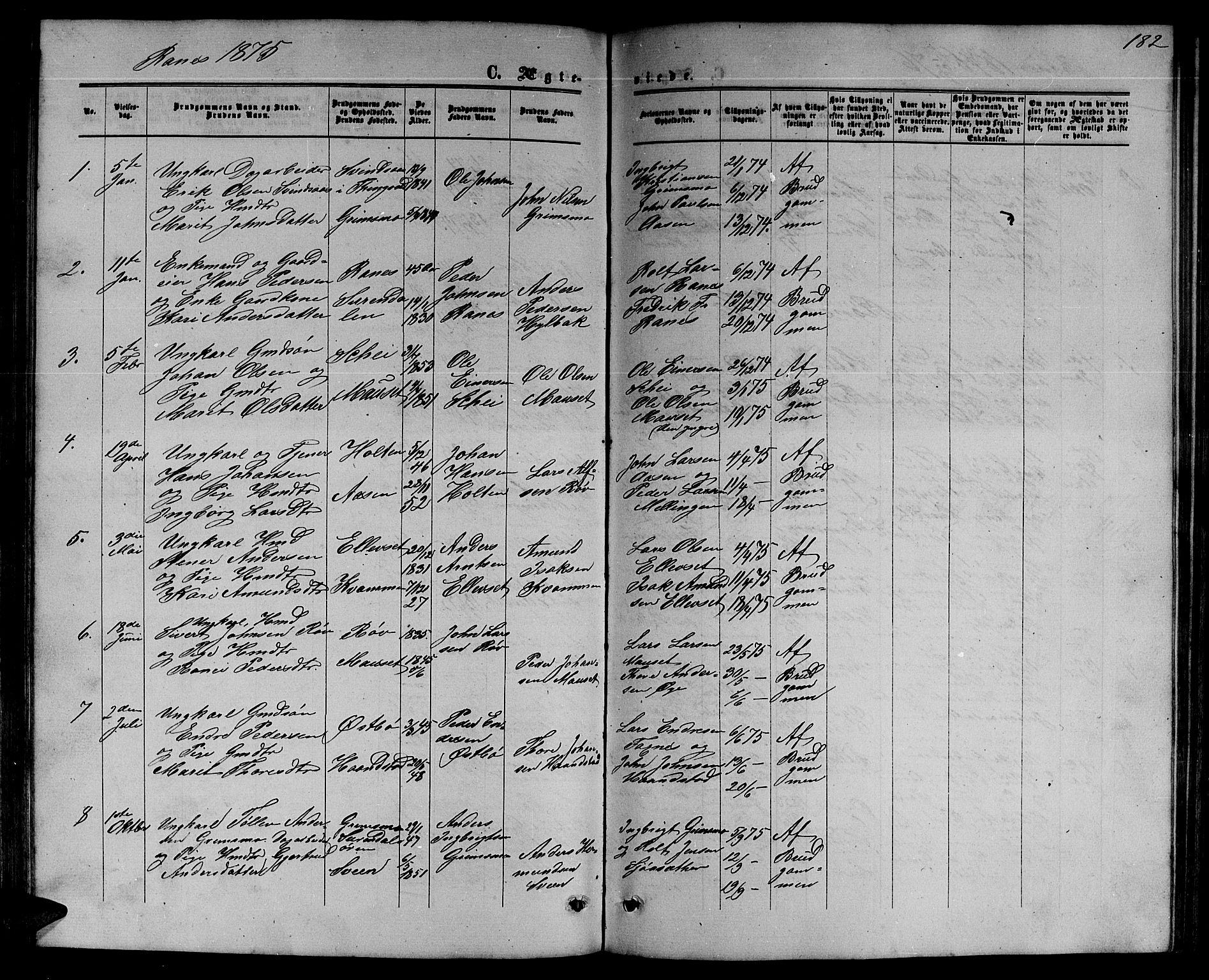 Ministerialprotokoller, klokkerbøker og fødselsregistre - Møre og Romsdal, SAT/A-1454/595/L1051: Parish register (copy) no. 595C03, 1866-1891, p. 182