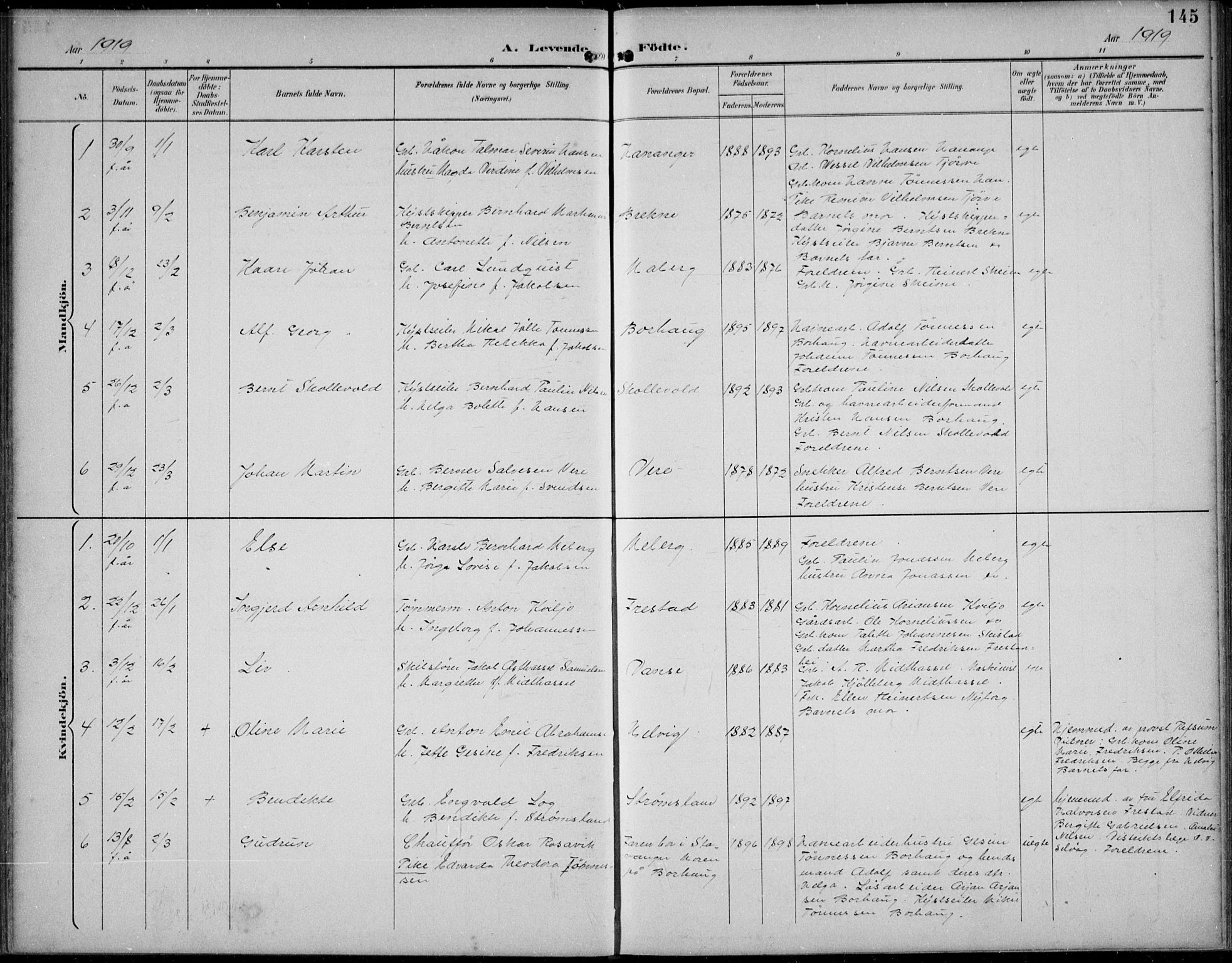 Lista sokneprestkontor, SAK/1111-0027/F/Fb/L0005: Parish register (copy) no. B 5, 1892-1923, p. 145