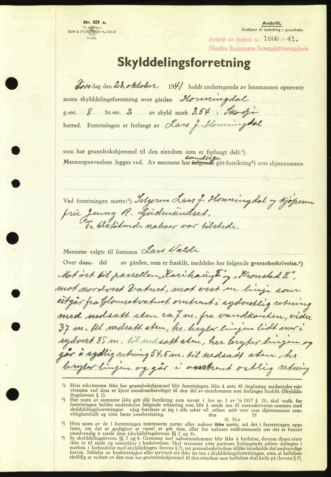 Nordre Sunnmøre sorenskriveri, AV/SAT-A-0006/1/2/2C/2Ca: Mortgage book no. A12, 1941-1942, Diary no: : 1660/1941