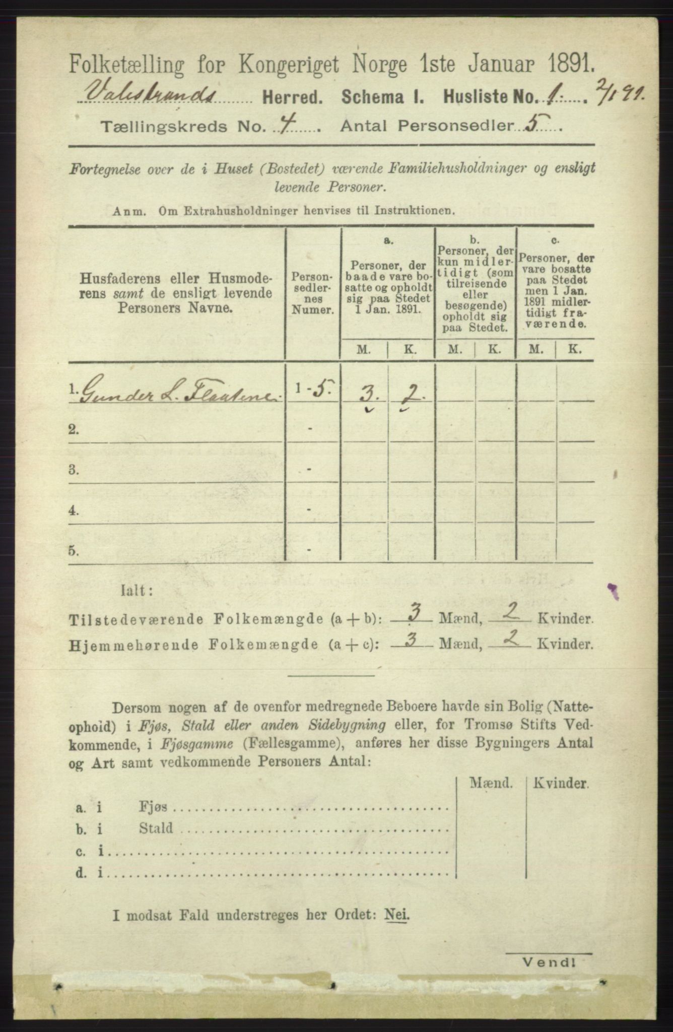 RA, 1891 census for 1217 Valestrand, 1891, p. 831