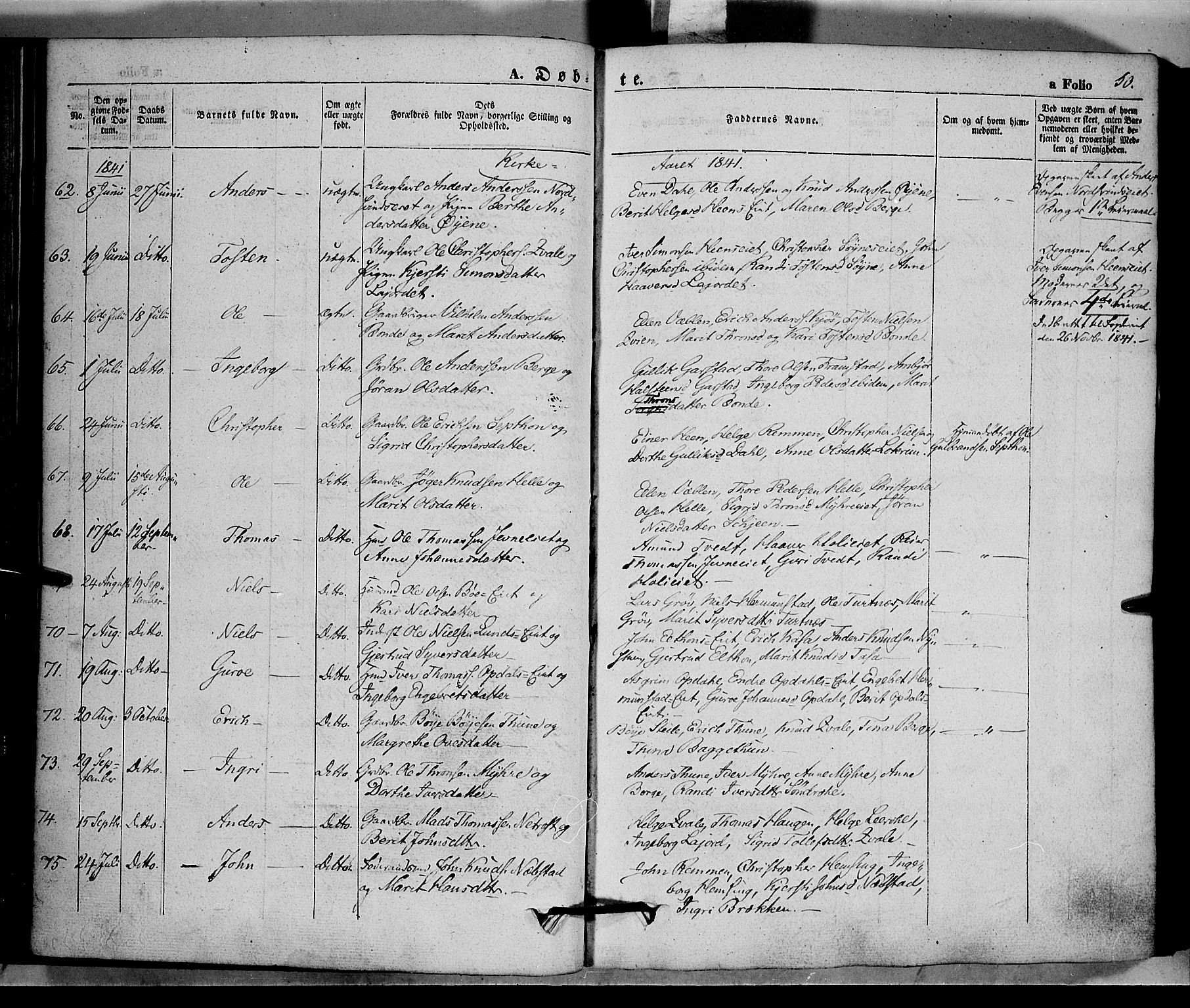Vang prestekontor, Valdres, SAH/PREST-140/H/Ha/L0005: Parish register (official) no. 5, 1831-1845, p. 50