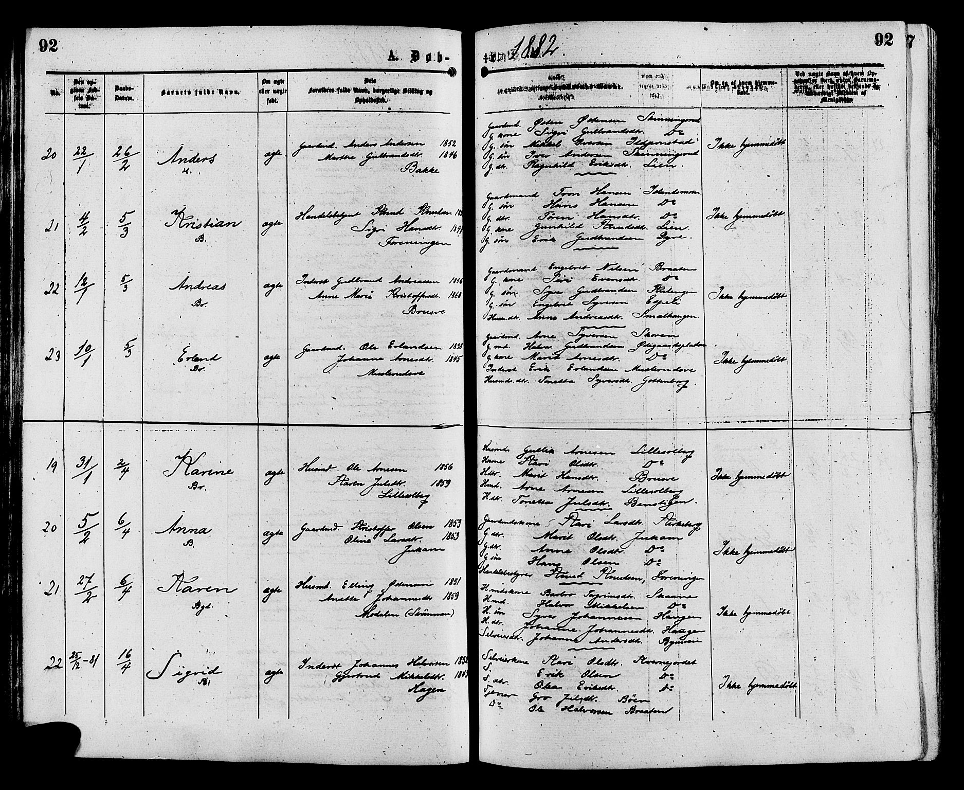 Sør-Aurdal prestekontor, AV/SAH-PREST-128/H/Ha/Haa/L0008: Parish register (official) no. 8, 1877-1885, p. 92