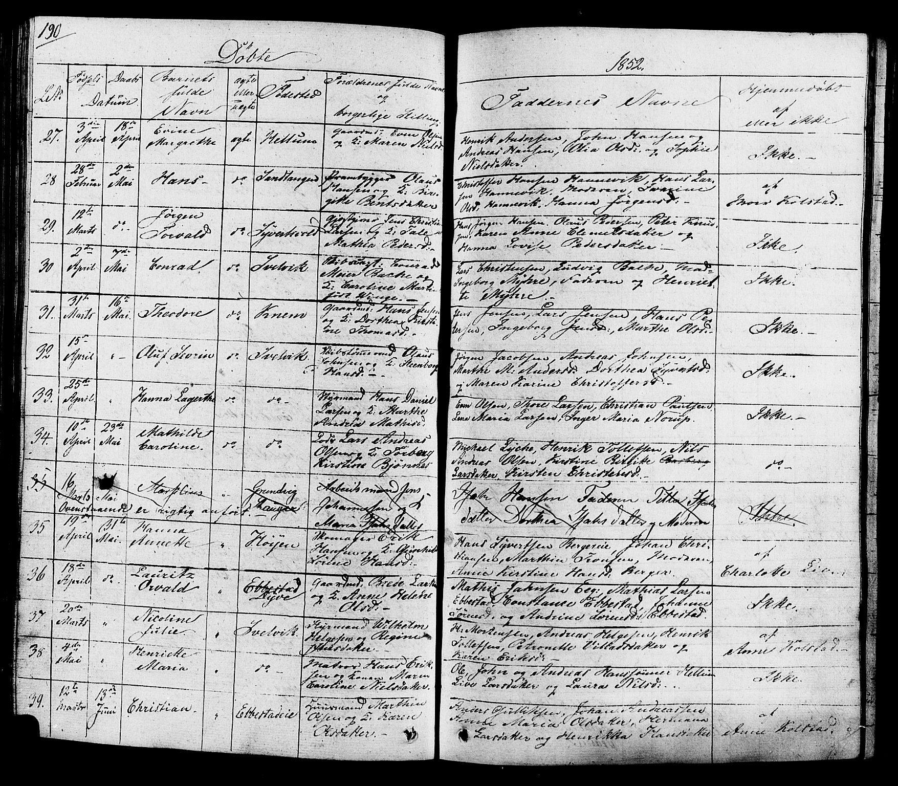 Hurum kirkebøker, AV/SAKO-A-229/G/Ga/L0002: Parish register (copy) no. I 2, 1827-1857, p. 190