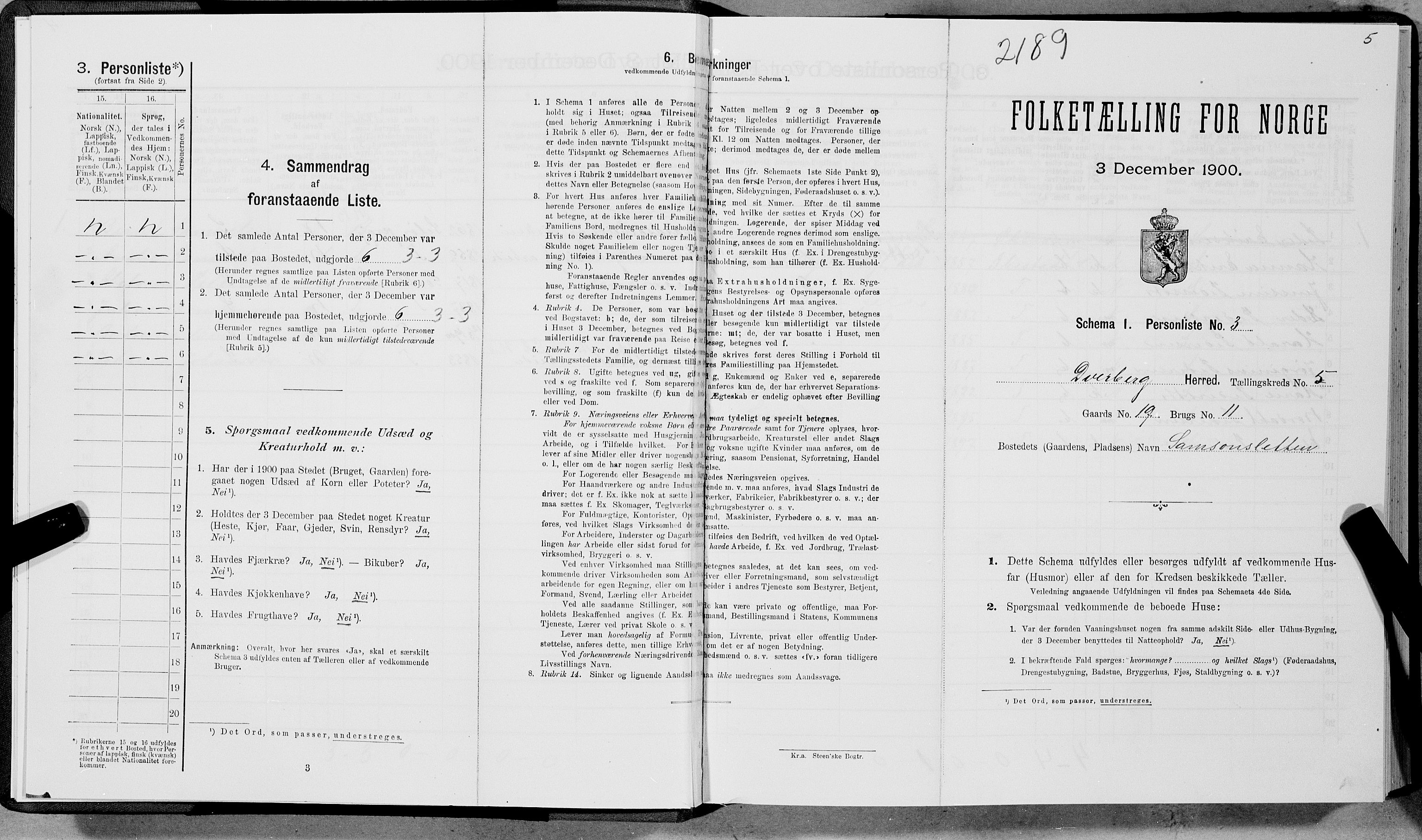 SAT, 1900 census for Dverberg, 1900, p. 385