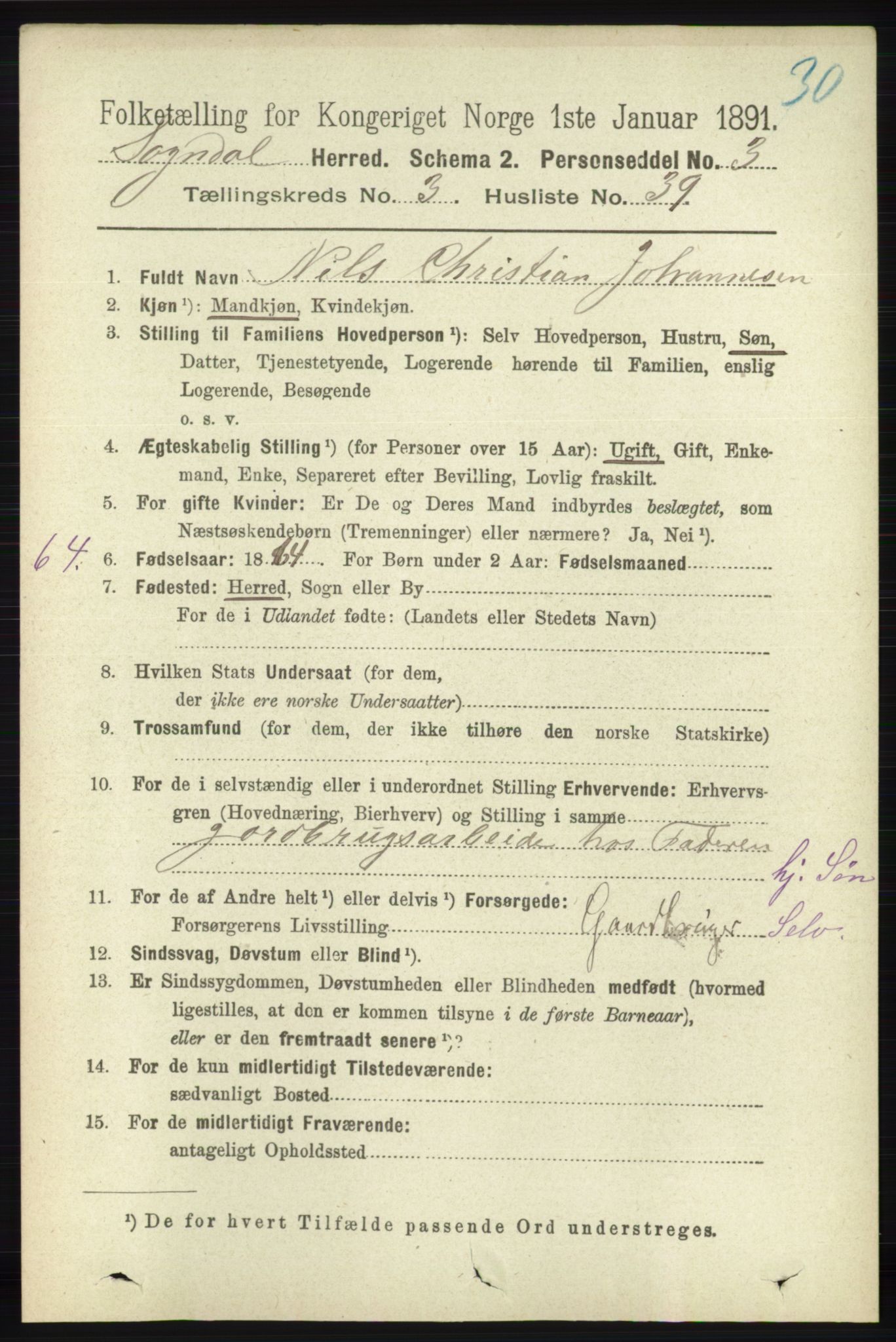 RA, 1891 census for 1111 Sokndal, 1891, p. 936