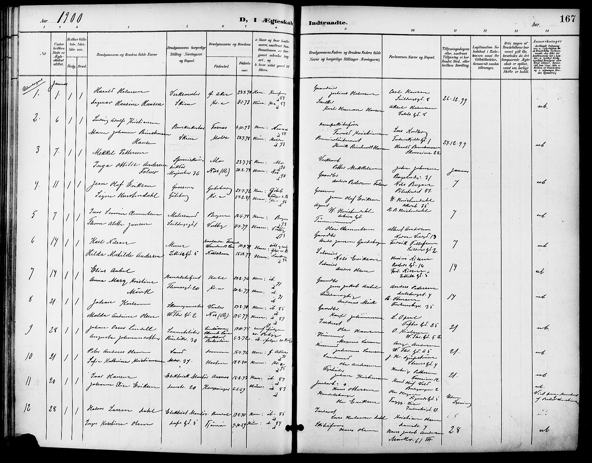 Gamle Aker prestekontor Kirkebøker, SAO/A-10617a/F/L0012: Parish register (official) no. 12, 1898-1910, p. 167