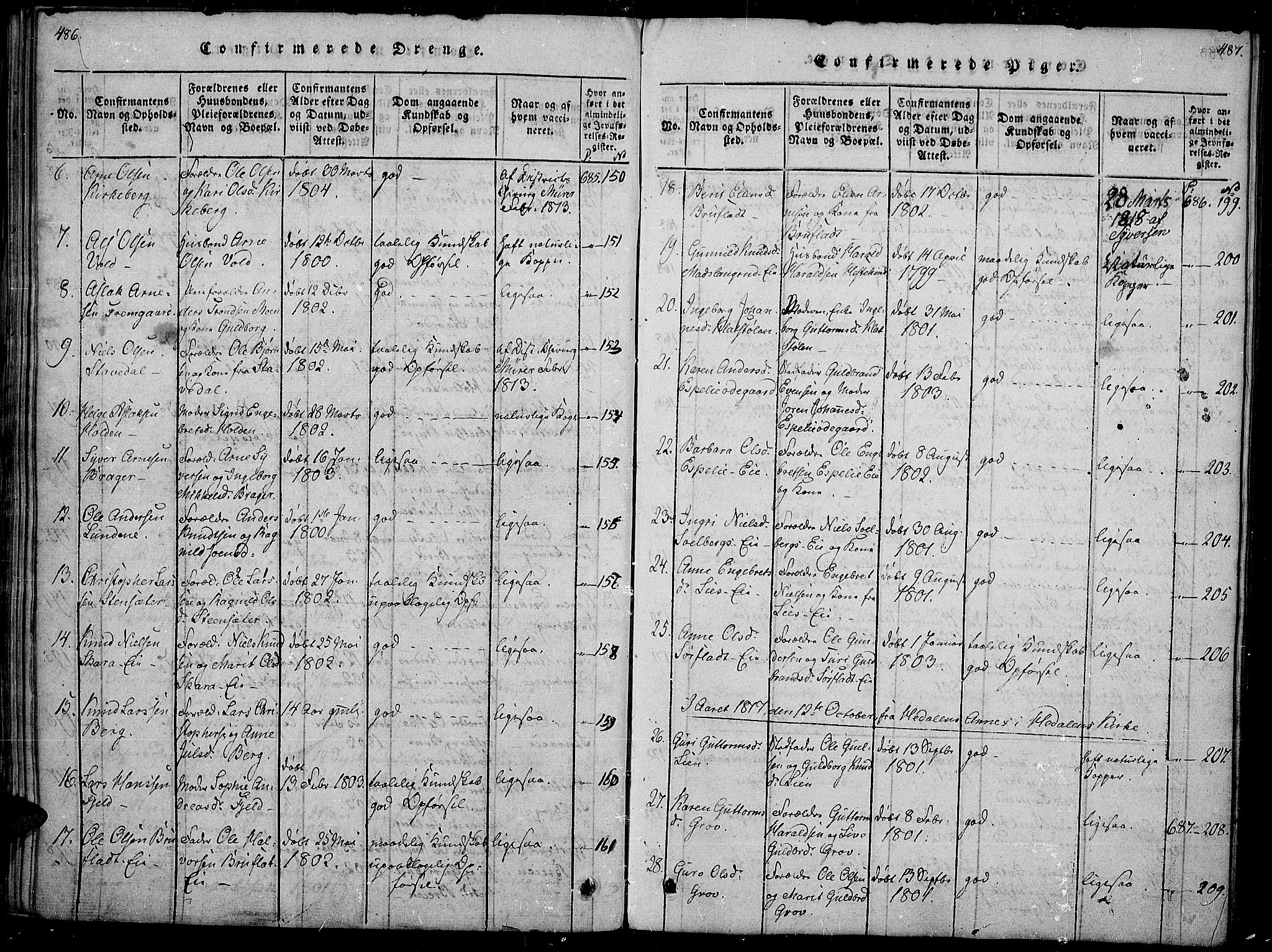 Sør-Aurdal prestekontor, SAH/PREST-128/H/Ha/Haa/L0002: Parish register (official) no. 2, 1815-1840, p. 486-487