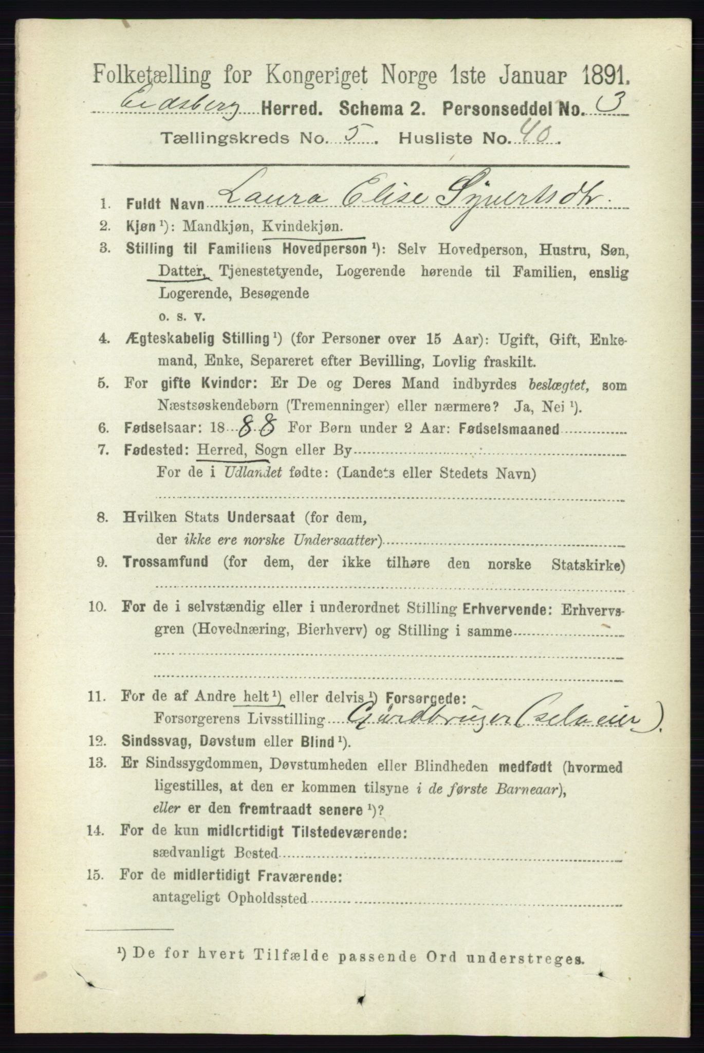 RA, 1891 census for 0125 Eidsberg, 1891, p. 3224