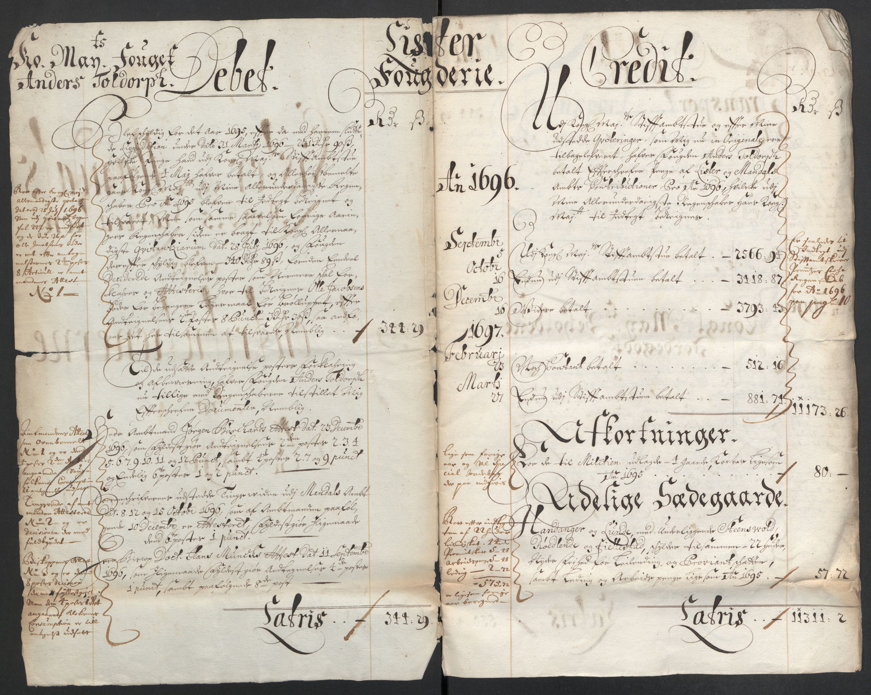 Rentekammeret inntil 1814, Reviderte regnskaper, Fogderegnskap, RA/EA-4092/R43/L2546: Fogderegnskap Lista og Mandal, 1696-1697, p. 4