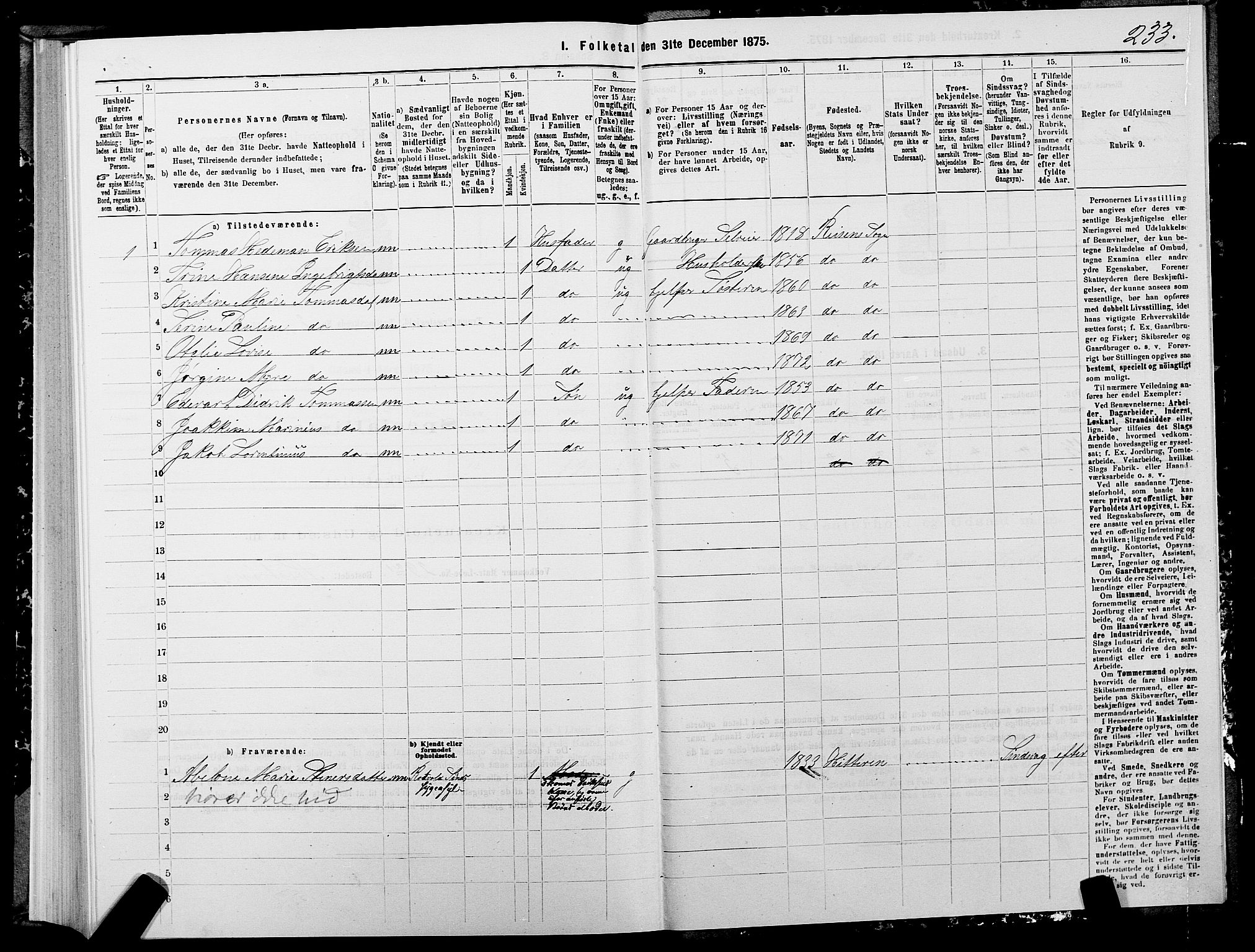 SATØ, 1875 census for 1927P Tranøy, 1875, p. 1233