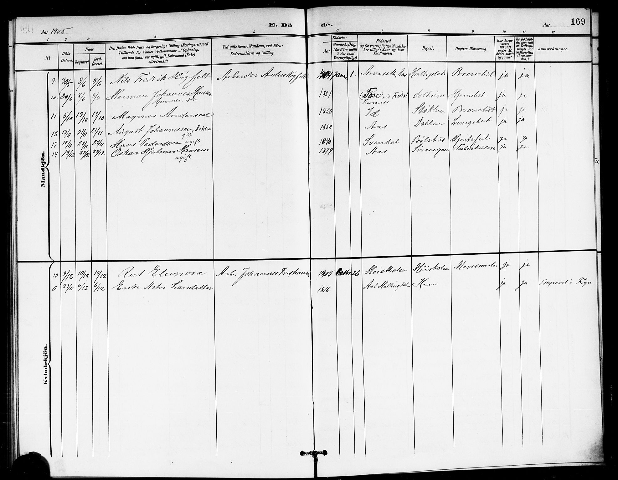 Ås prestekontor Kirkebøker, AV/SAO-A-10894/G/Ga/L0004: Parish register (copy) no. I 4, 1901-1915, p. 169