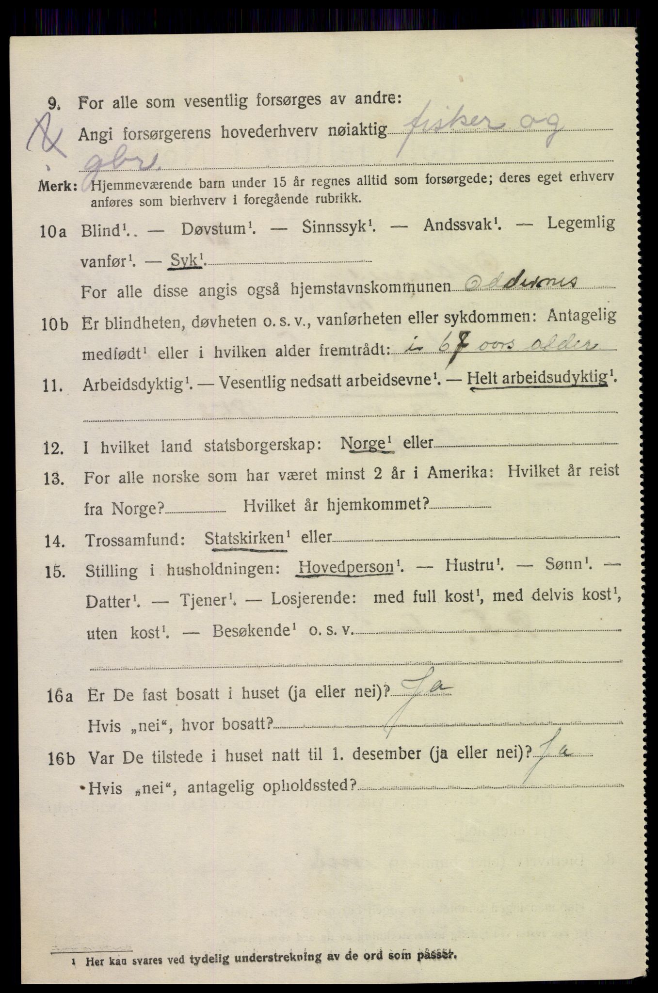 SAK, 1920 census for Oddernes, 1920, p. 3052