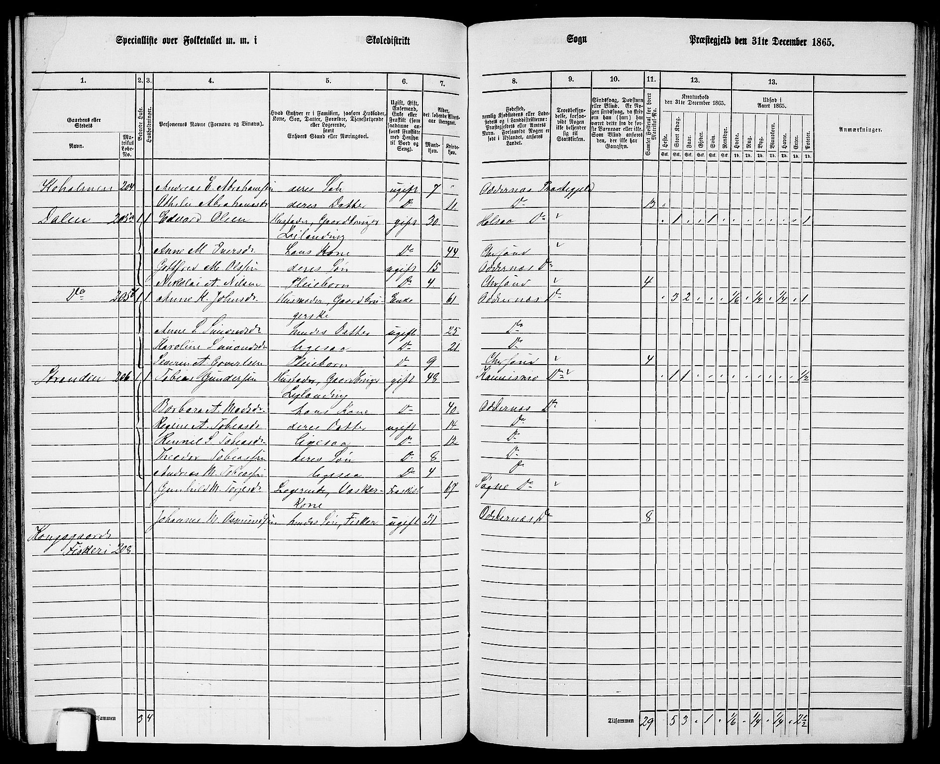 RA, 1865 census for Oddernes, 1865, p. 113