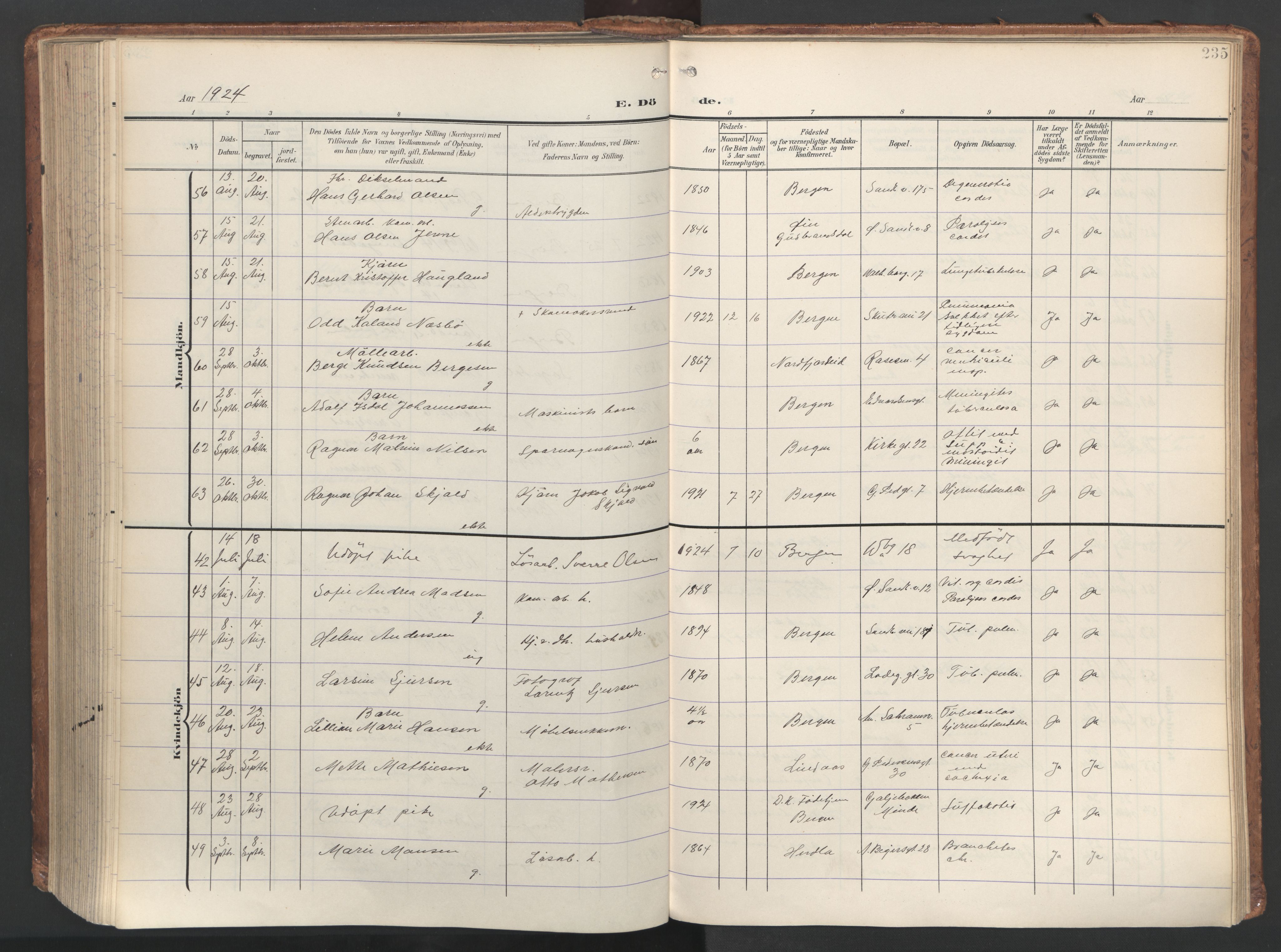 Sandviken Sokneprestembete, AV/SAB-A-77601/H/Ha/L0019: Parish register (official) no. E 2, 1905-1933, p. 235