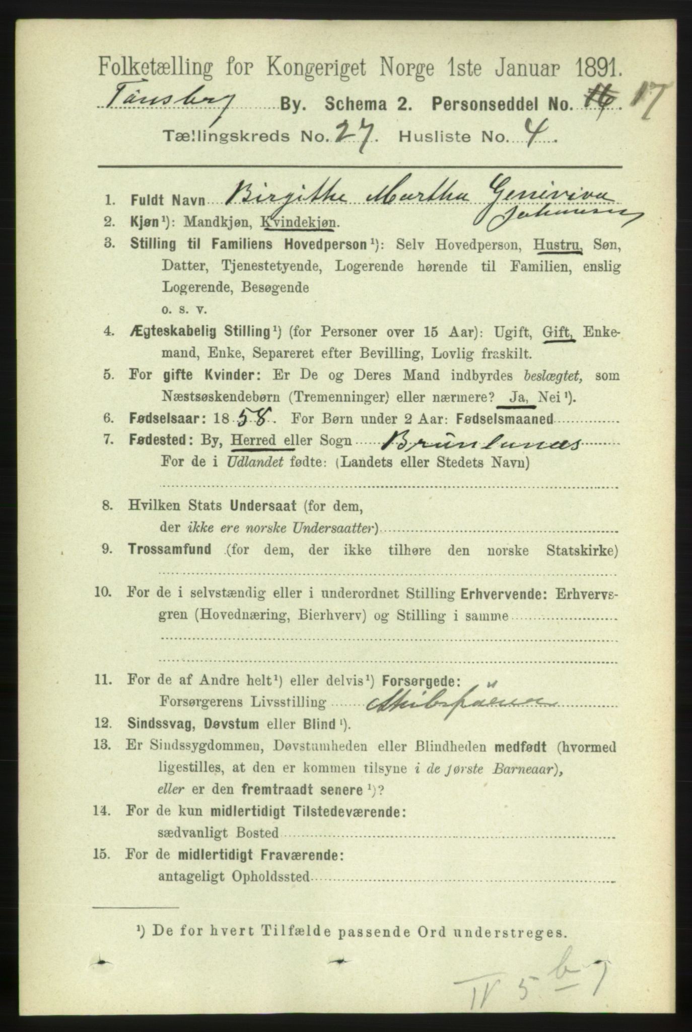 RA, 1891 census for 0705 Tønsberg, 1891, p. 6818