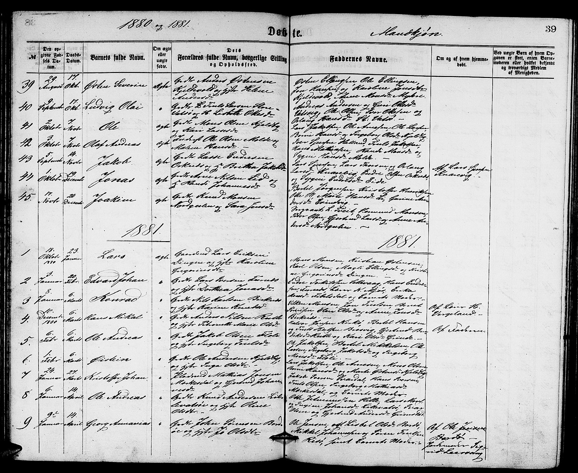 Gulen sokneprestembete, SAB/A-80201/H/Hab/Habb/L0002: Parish register (copy) no. B 2, 1867-1883, p. 39