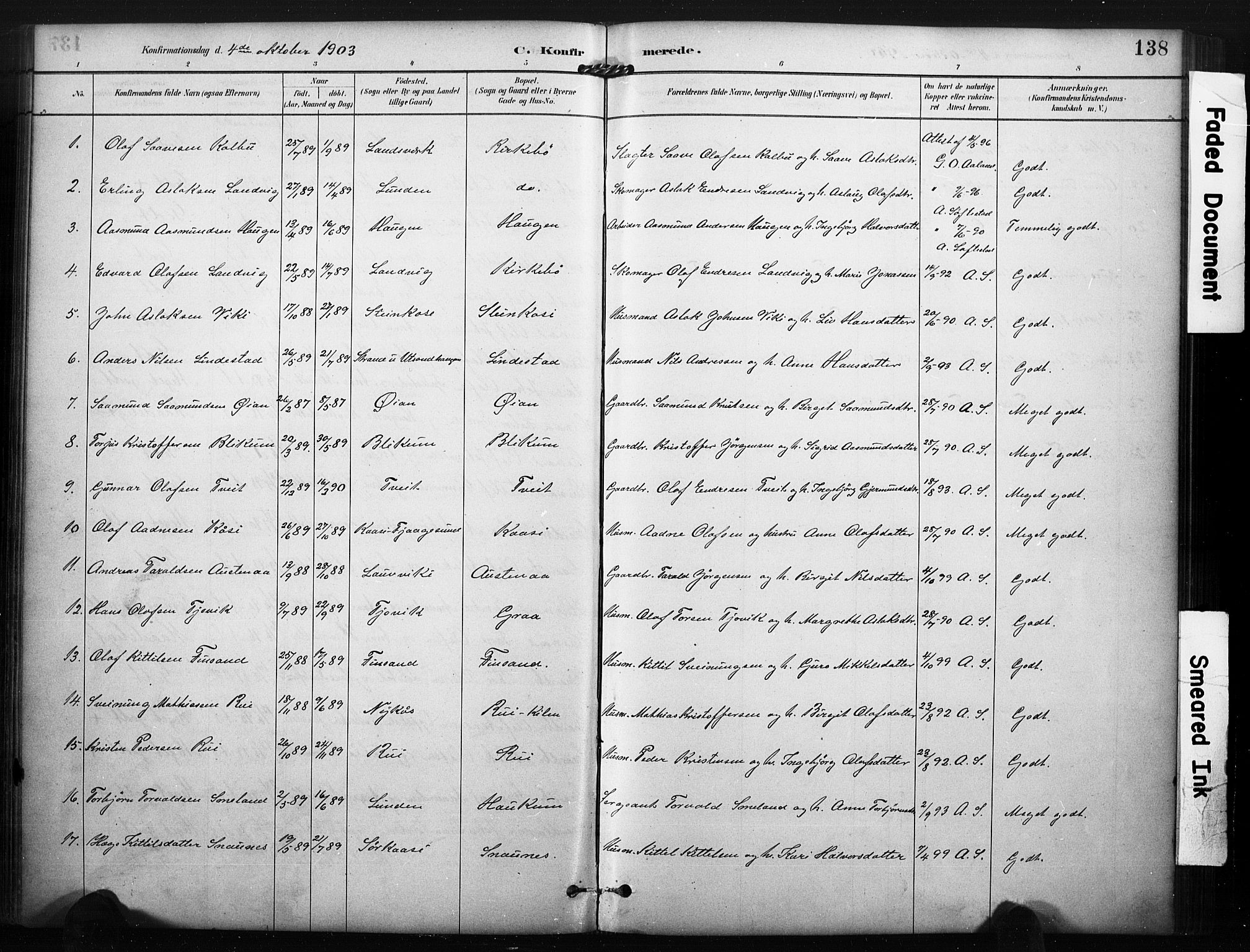 Kviteseid kirkebøker, SAKO/A-276/F/Fa/L0008: Parish register (official) no. I 8, 1882-1903, p. 138