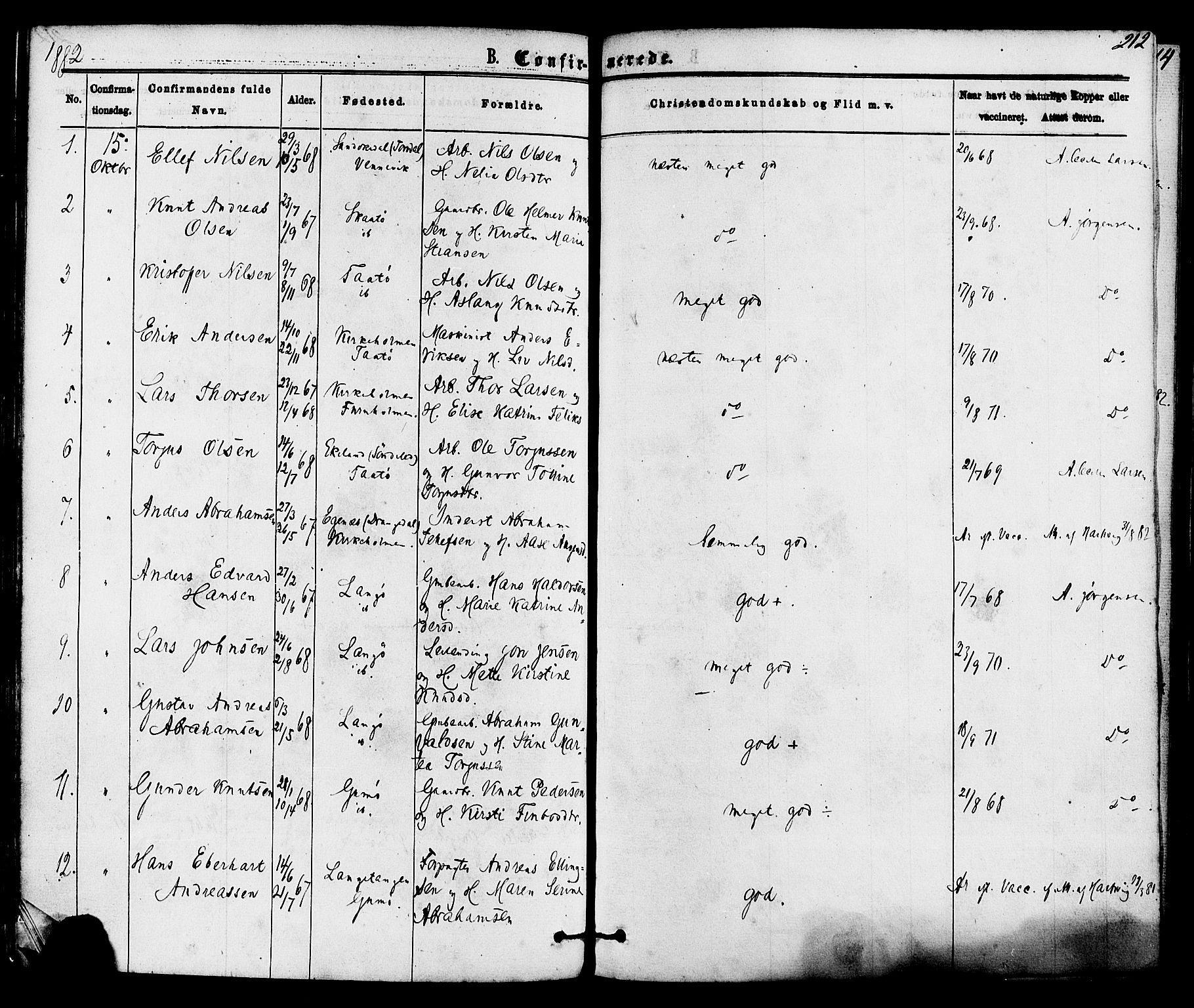 Skåtøy kirkebøker, SAKO/A-304/F/Fa/L0001: Parish register (official) no. I 1, 1874-1883, p. 212