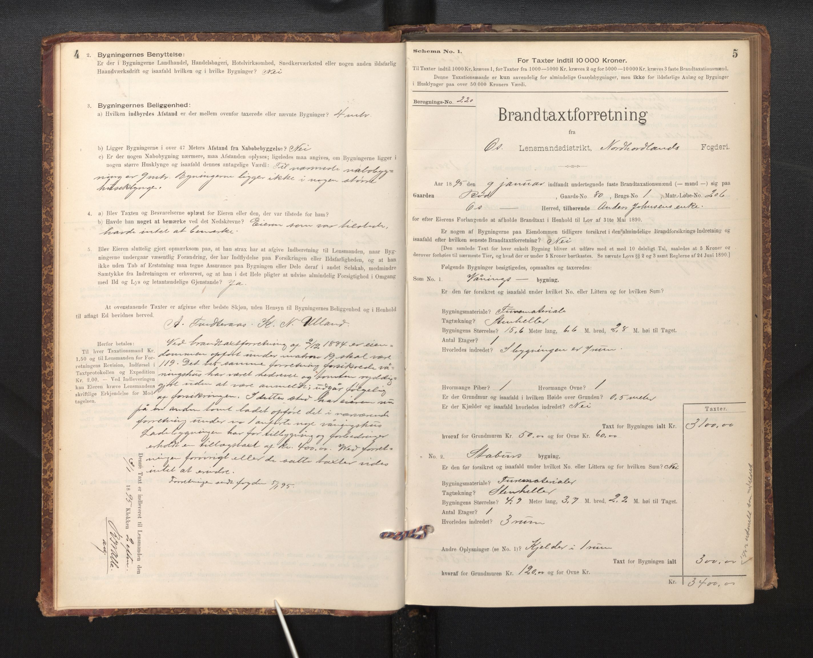Lensmannen i Os, SAB/A-34101/0012/L0008: Branntakstprotokoll, skjematakst, 1894-1915, p. 4-5