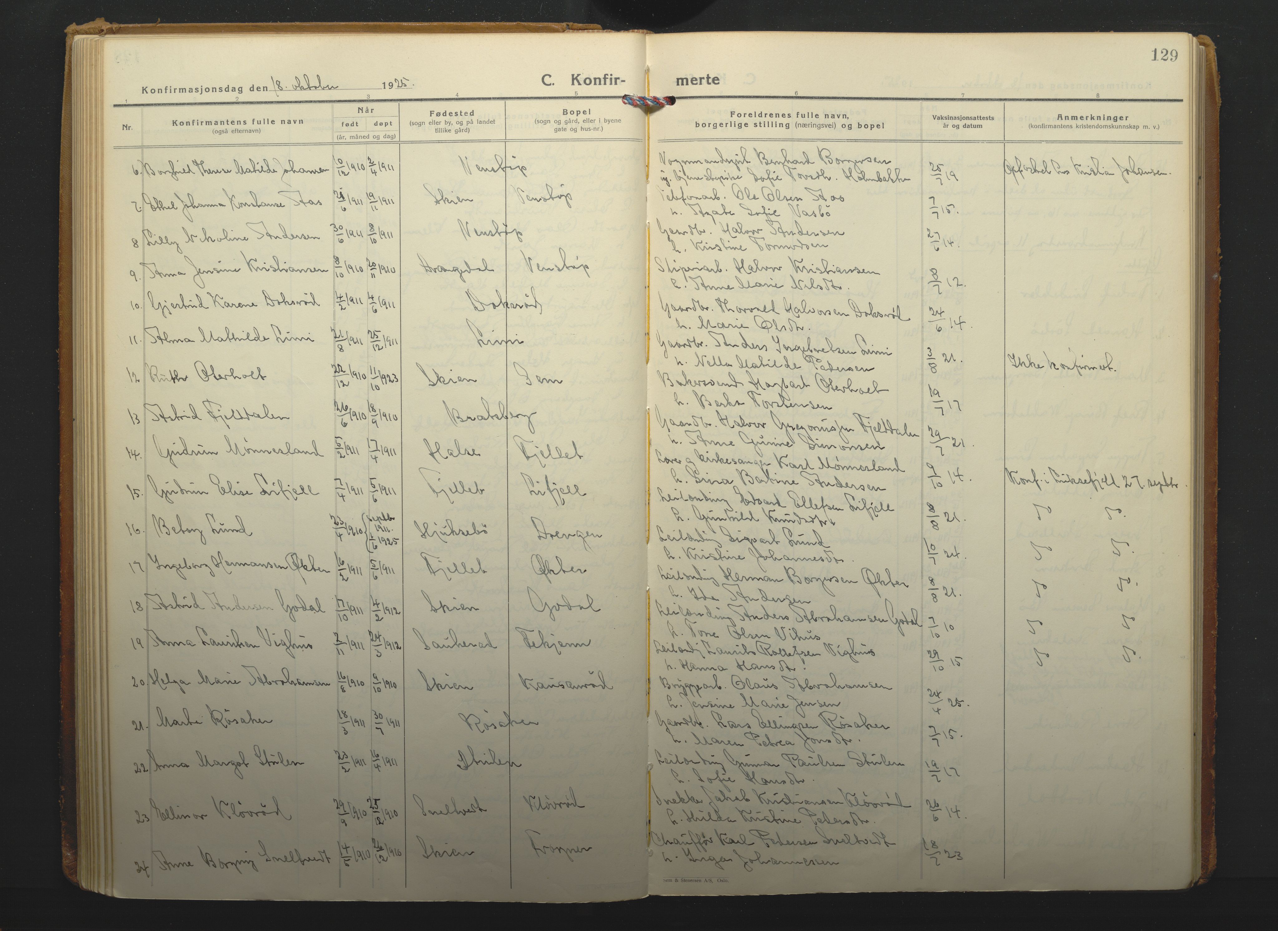 Gjerpen kirkebøker, SAKO/A-265/F/Fa/L0014: Parish register (official) no. I 14, 1925-1938, p. 129