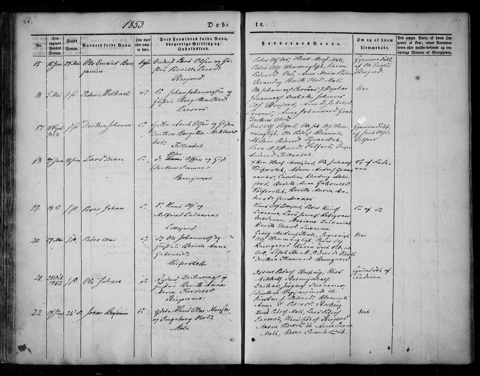 Ministerialprotokoller, klokkerbøker og fødselsregistre - Nordland, AV/SAT-A-1459/846/L0644: Parish register (official) no. 846A02, 1837-1872, p. 56