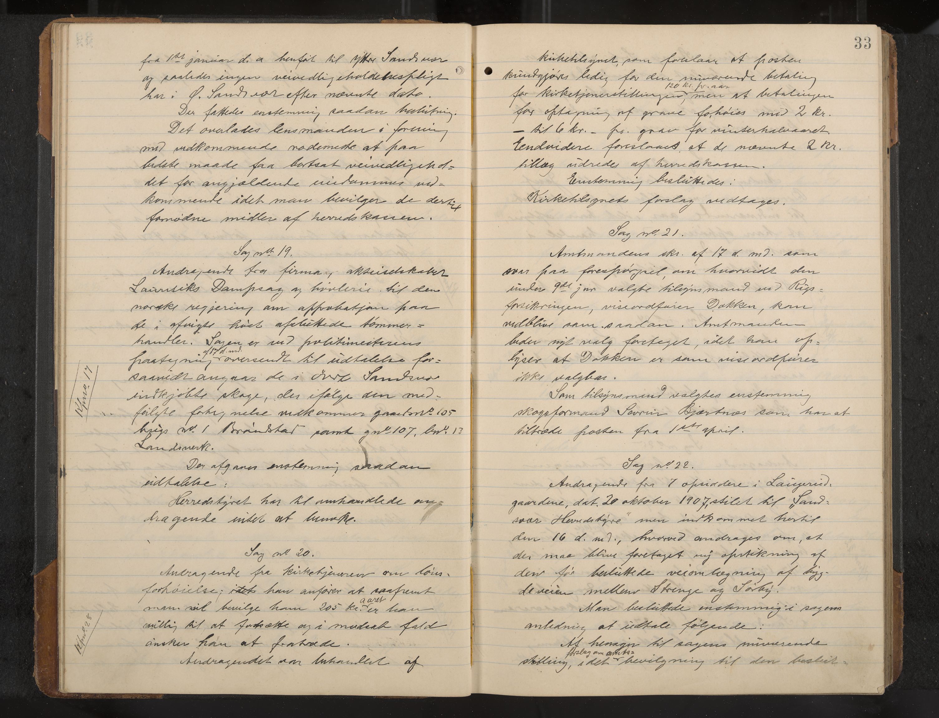 Øvre Sandsvær formannskap og sentraladministrasjon, IKAK/0630021/A/L0001: Møtebok med register, 1908-1913, p. 33