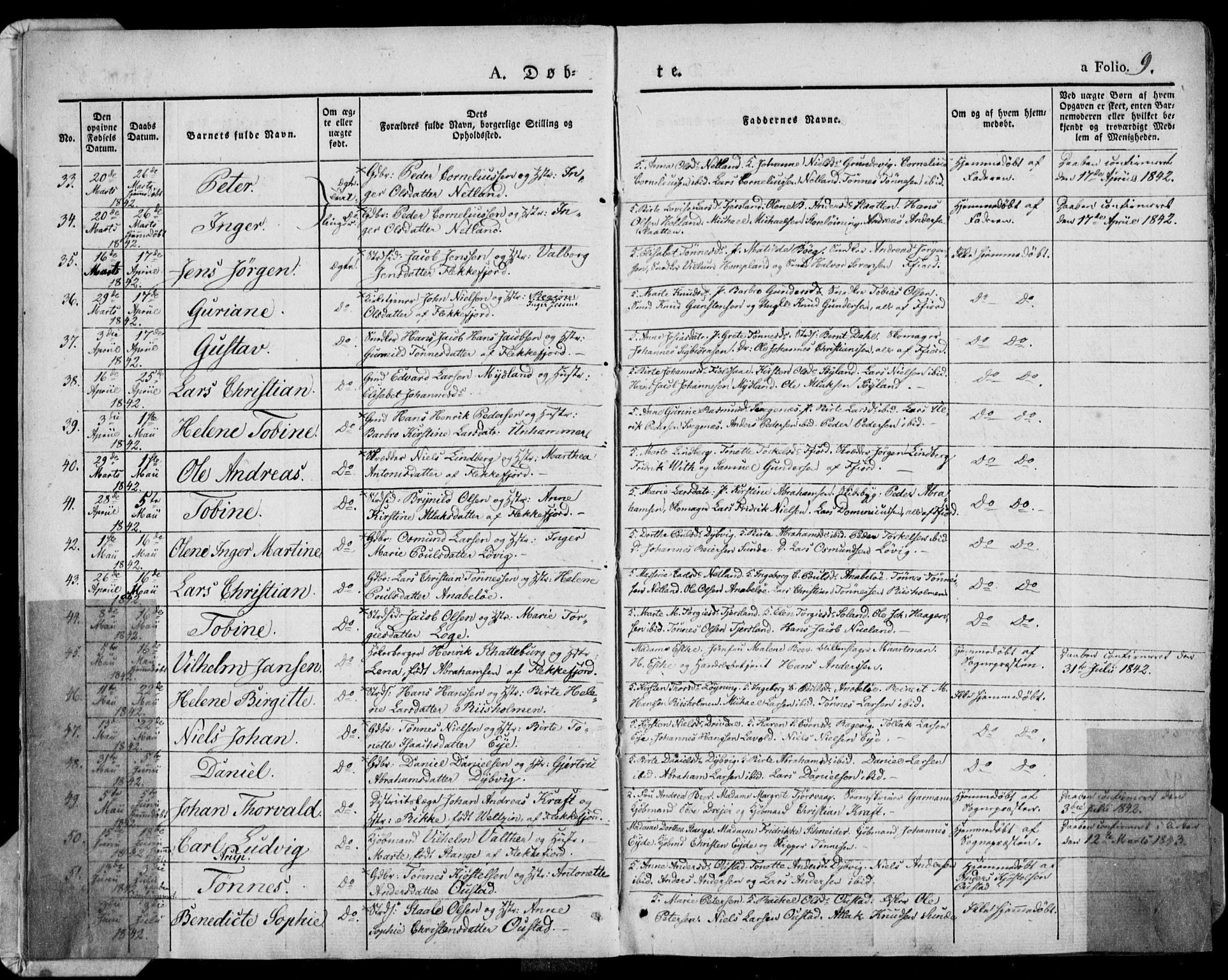Flekkefjord sokneprestkontor, AV/SAK-1111-0012/F/Fa/Fac/L0004: Parish register (official) no. A 4, 1841-1849, p. 9