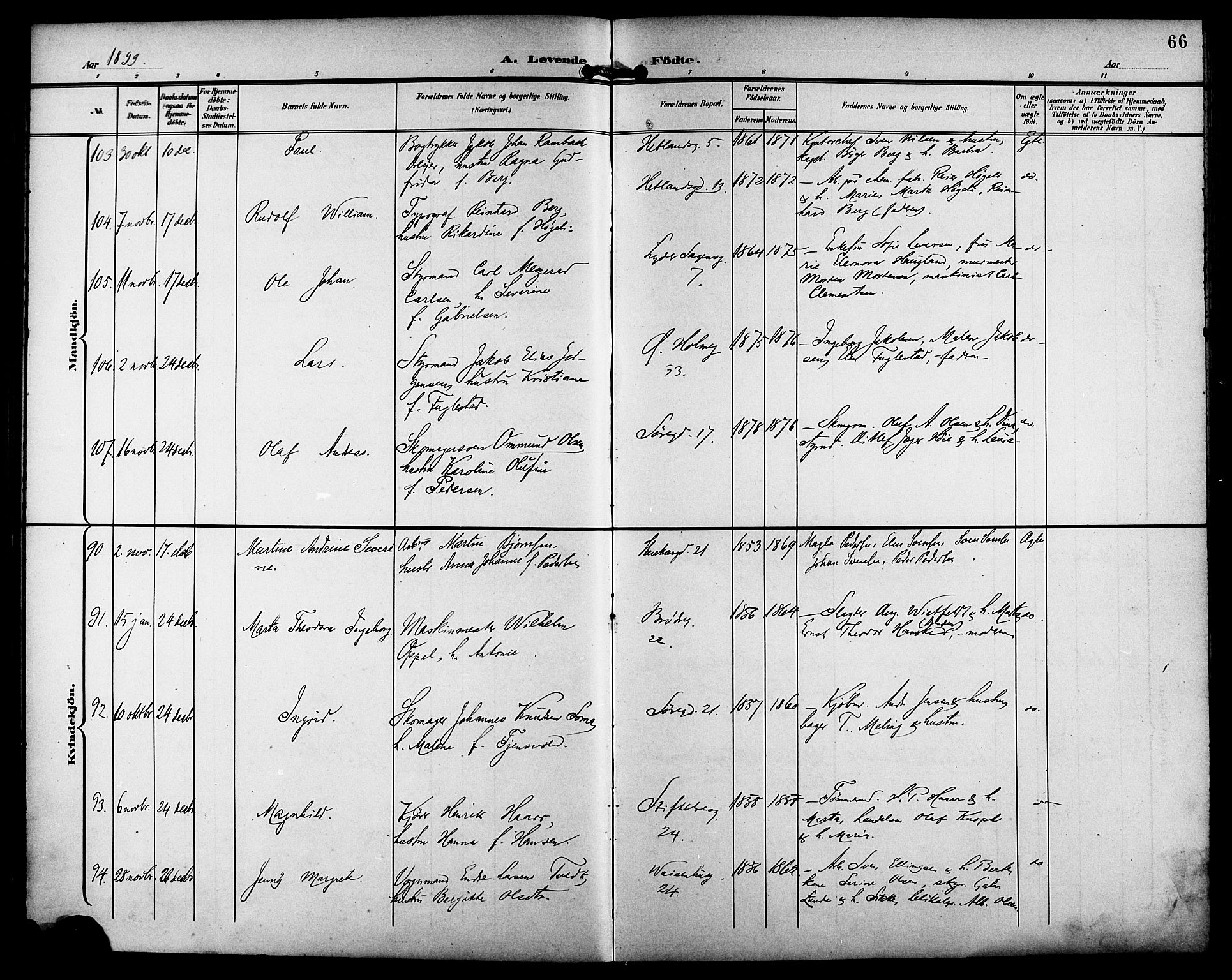 St. Petri sokneprestkontor, AV/SAST-A-101813/001/30/30BB/L0008: Parish register (copy) no. B 8, 1897-1905, p. 66