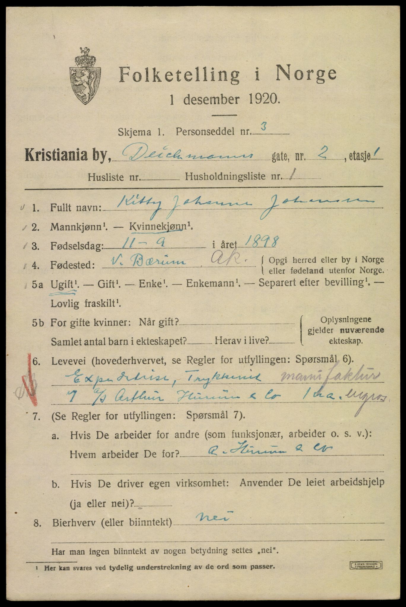 SAO, 1920 census for Kristiania, 1920, p. 197455