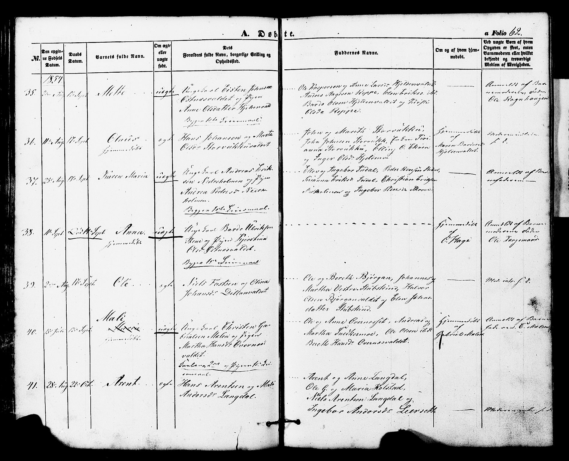 Ministerialprotokoller, klokkerbøker og fødselsregistre - Nord-Trøndelag, AV/SAT-A-1458/724/L0268: Parish register (copy) no. 724C04, 1846-1878, p. 62