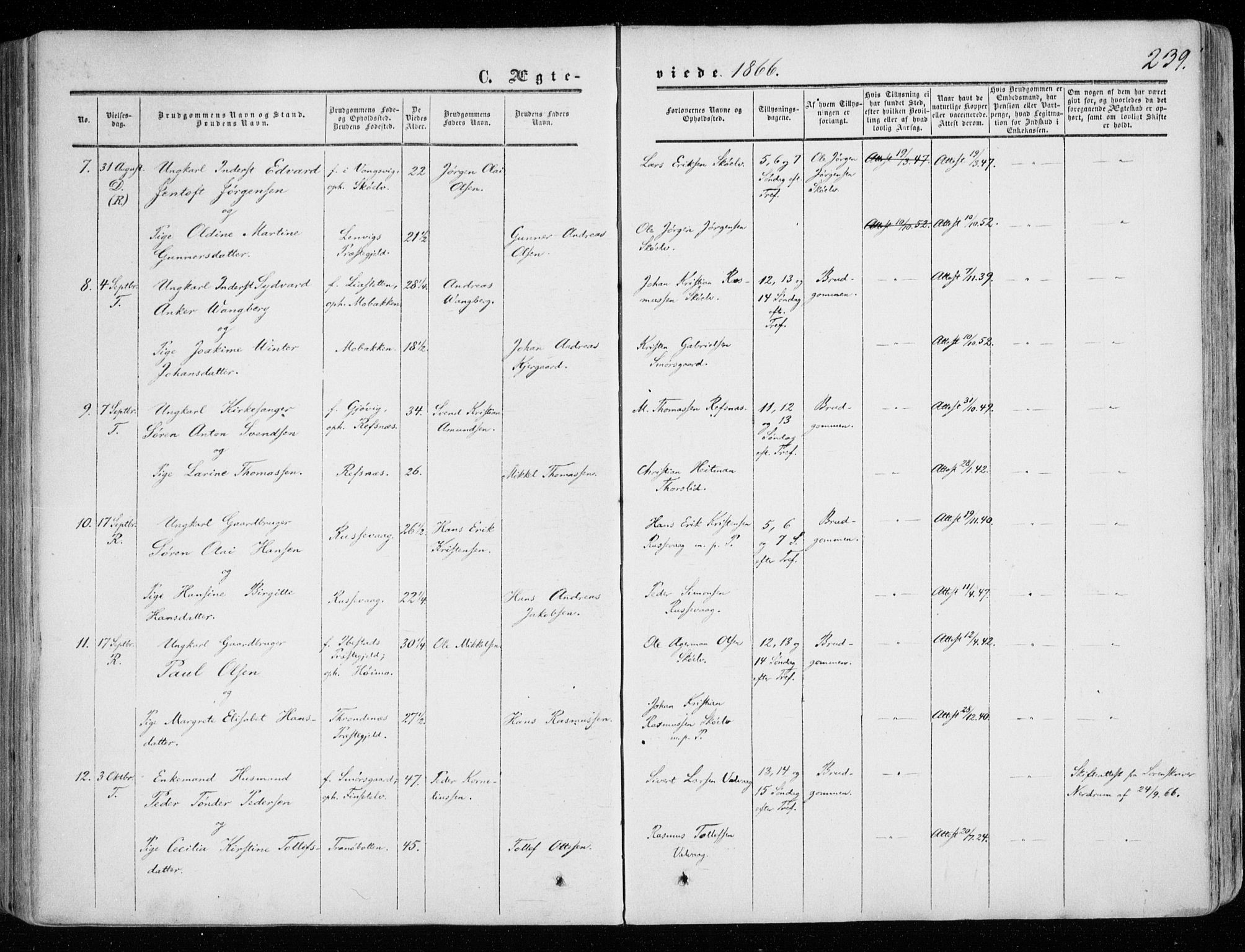 Tranøy sokneprestkontor, SATØ/S-1313/I/Ia/Iaa/L0007kirke: Parish register (official) no. 7, 1856-1866, p. 239