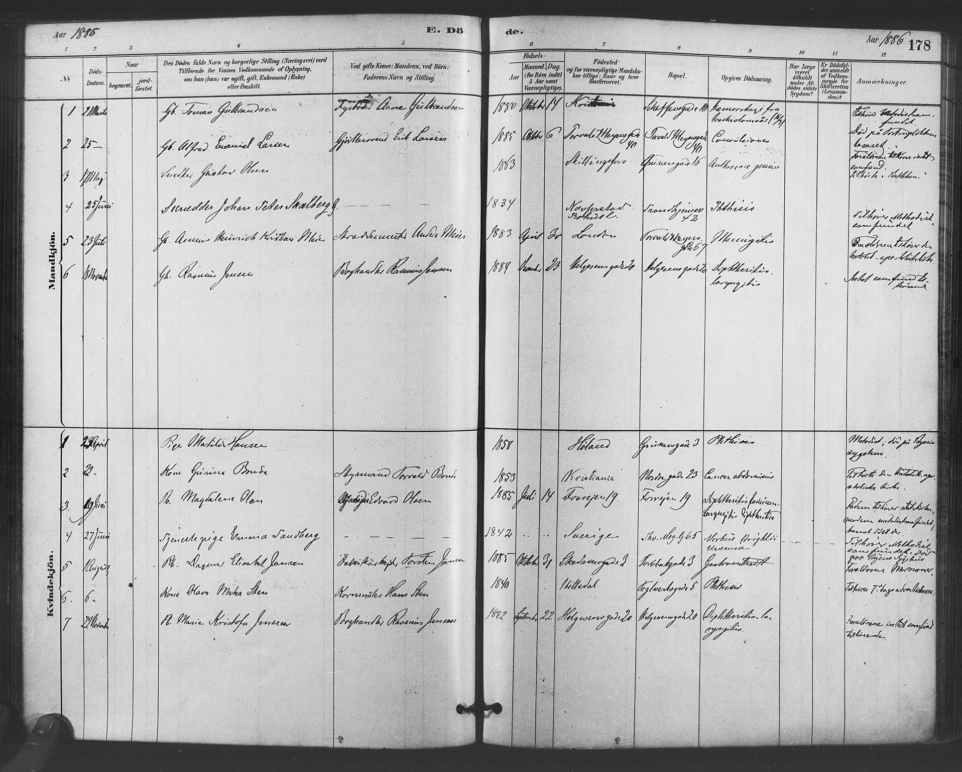 Paulus prestekontor Kirkebøker, SAO/A-10871/F/Fa/L0005: Parish register (official) no. 5, 1879-1889, p. 178