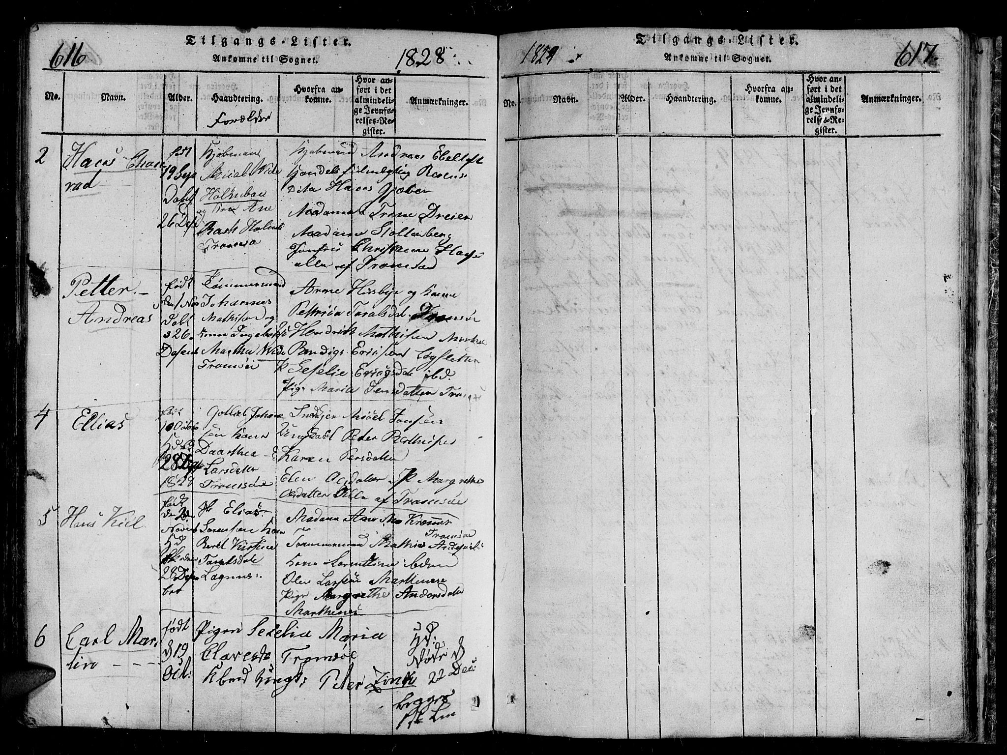 Tromsø sokneprestkontor/stiftsprosti/domprosti, AV/SATØ-S-1343/G/Gb/L0001klokker: Parish register (copy) no. 1, 1821-1833, p. 616-617