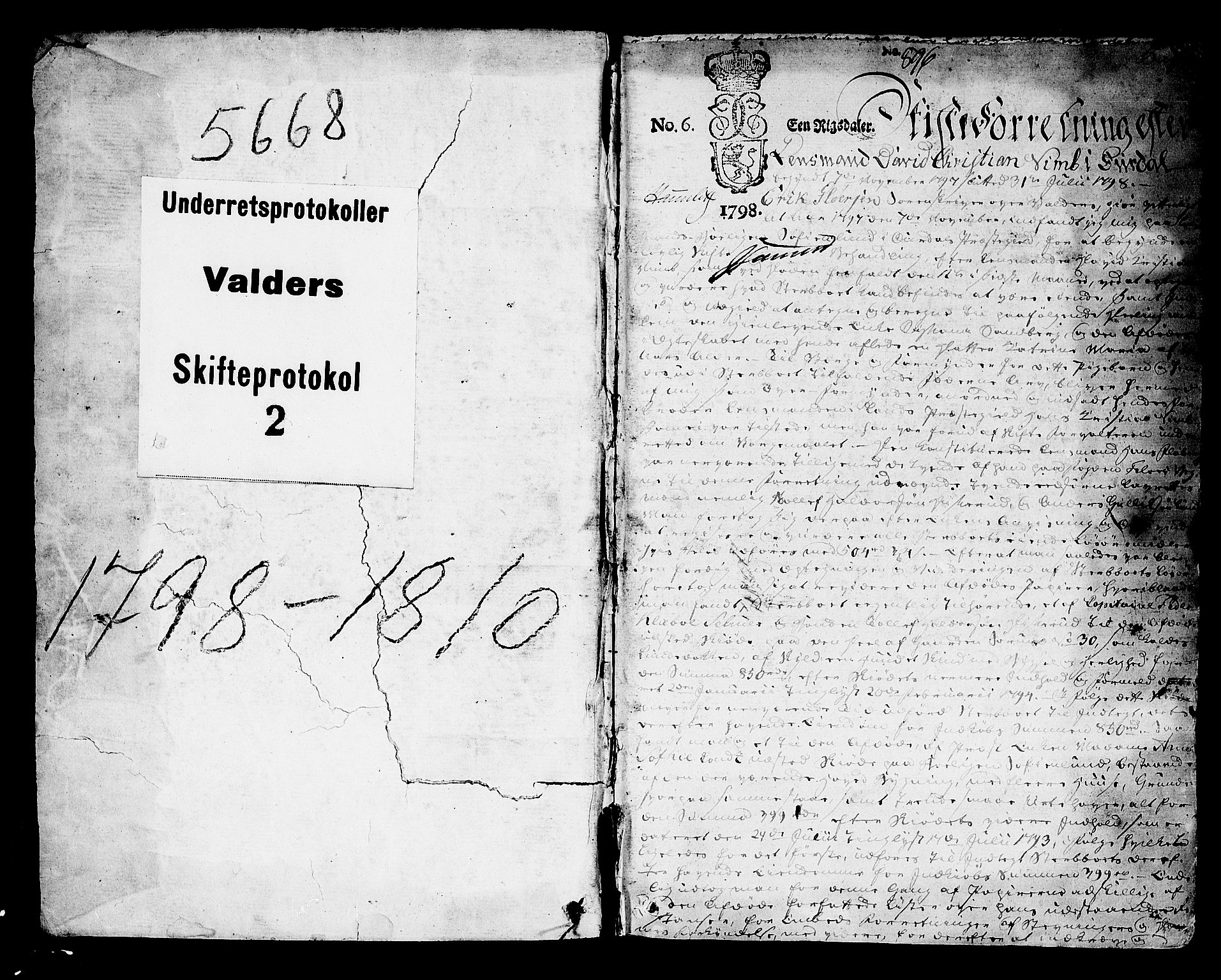 Valdres sorenskriveri, SAH/TING-016/J/Ja/Jaa/L0002: Skifteprotokoll, 1798-1810, p. 0-1