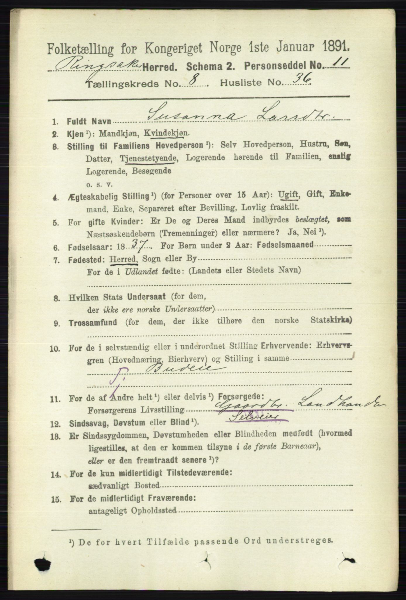 RA, 1891 census for 0412 Ringsaker, 1891, p. 4676