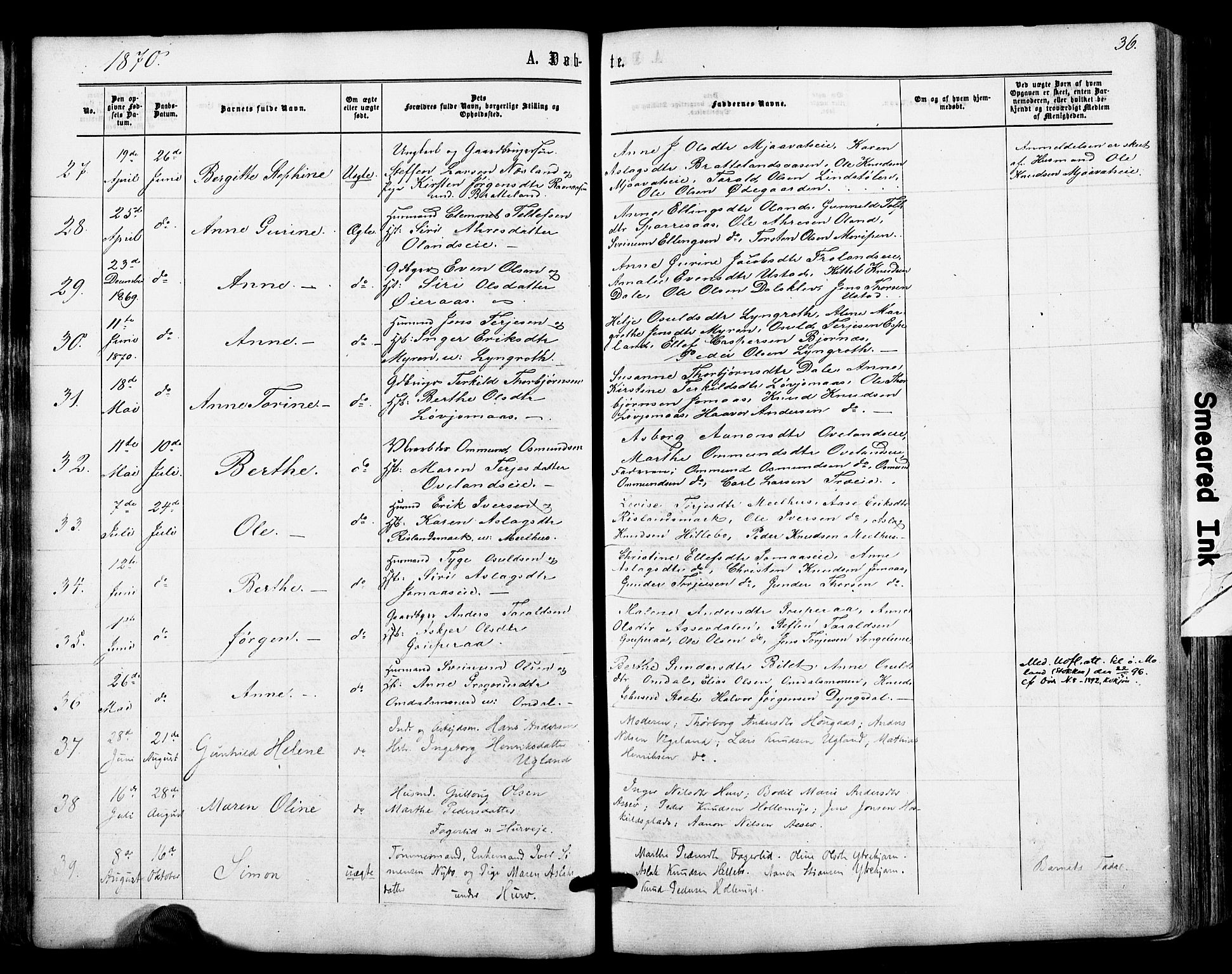 Froland sokneprestkontor, AV/SAK-1111-0013/F/Fa/L0003: Parish register (official) no. A 3, 1864-1881, p. 36