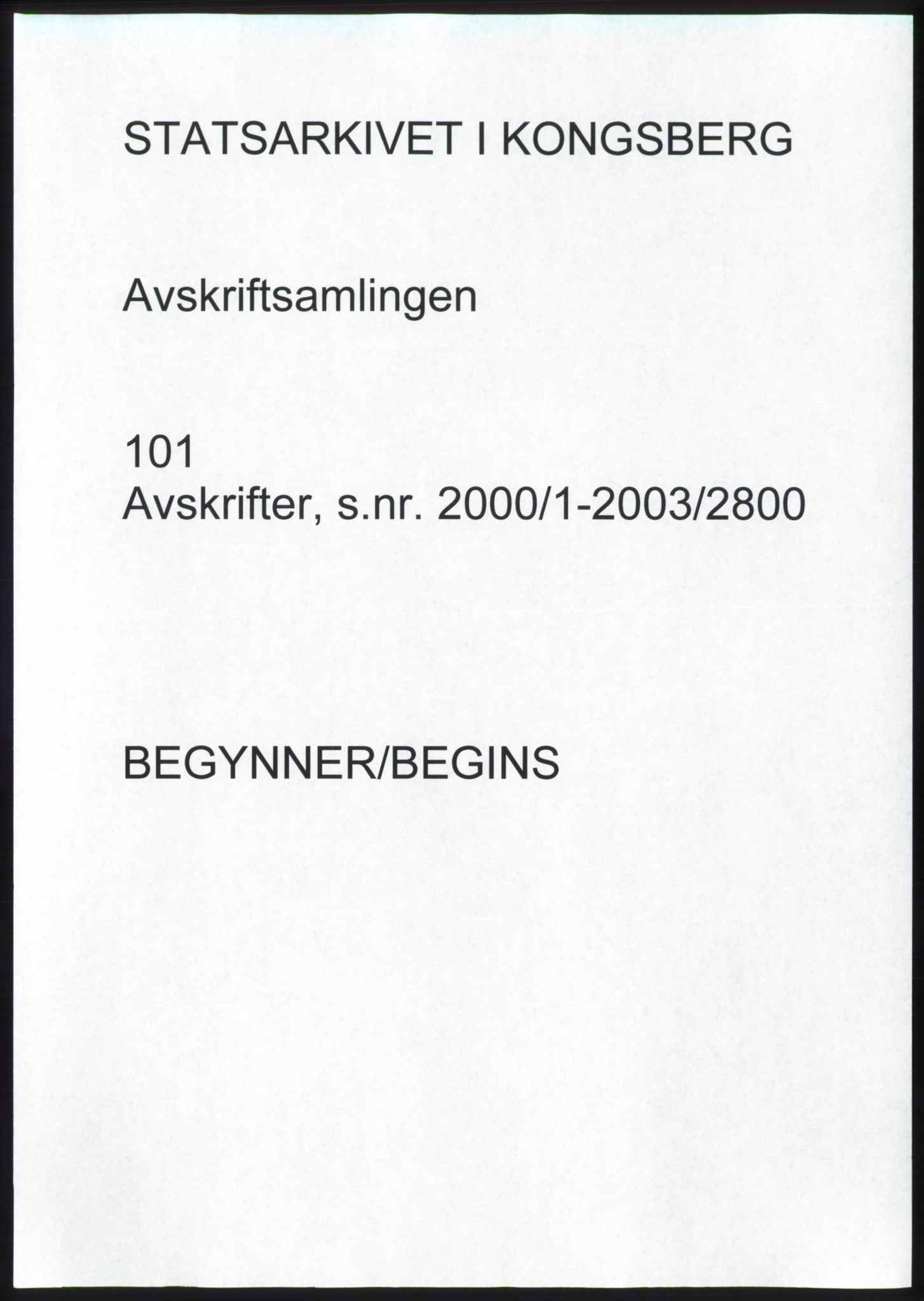 Statsarkivet i Kongsberg, SAKO/A-0001, 2000-2003, p. 1