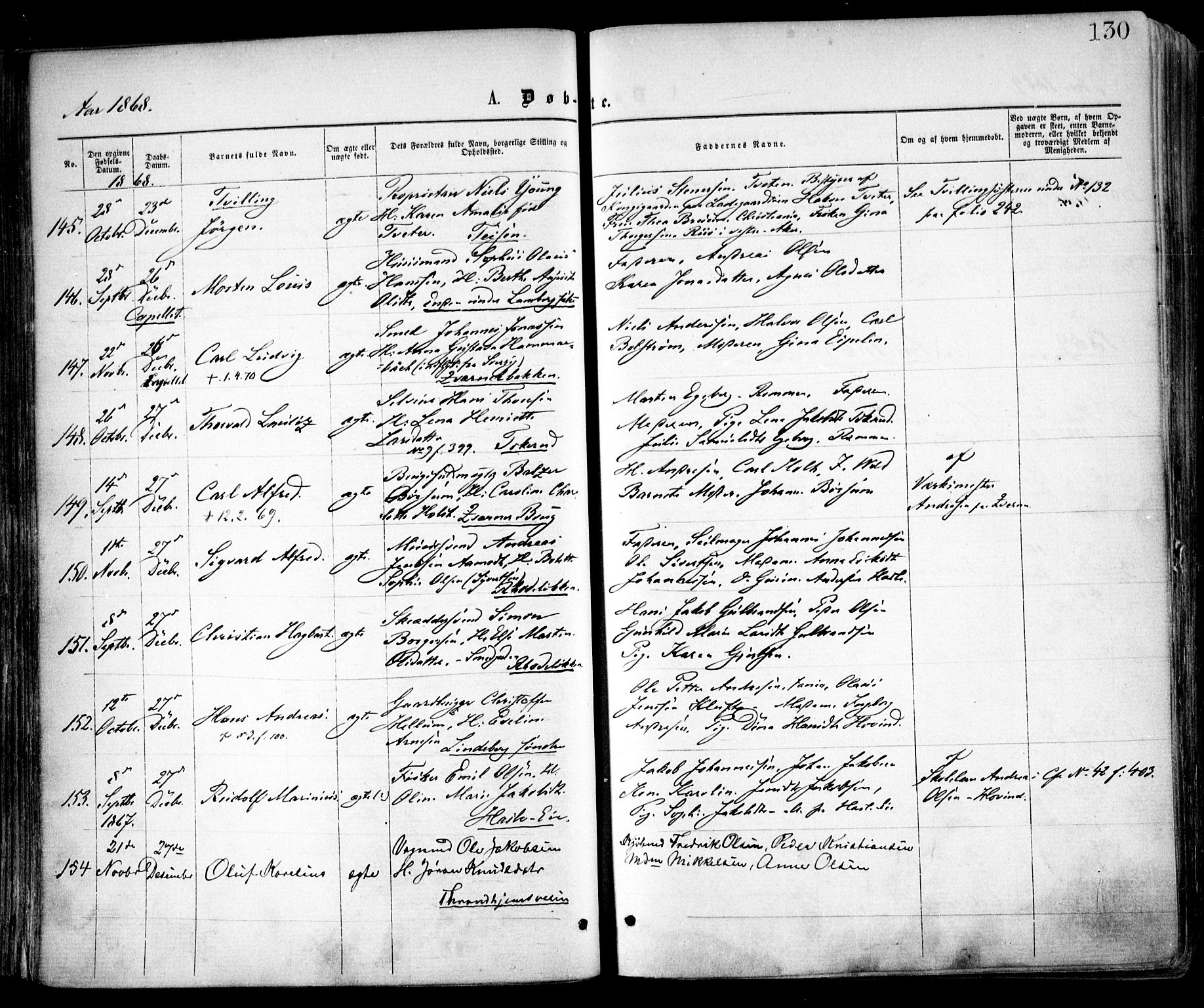 Østre Aker prestekontor Kirkebøker, SAO/A-10840/F/Fa/L0001: Parish register (official) no. I 1, 1861-1869, p. 130