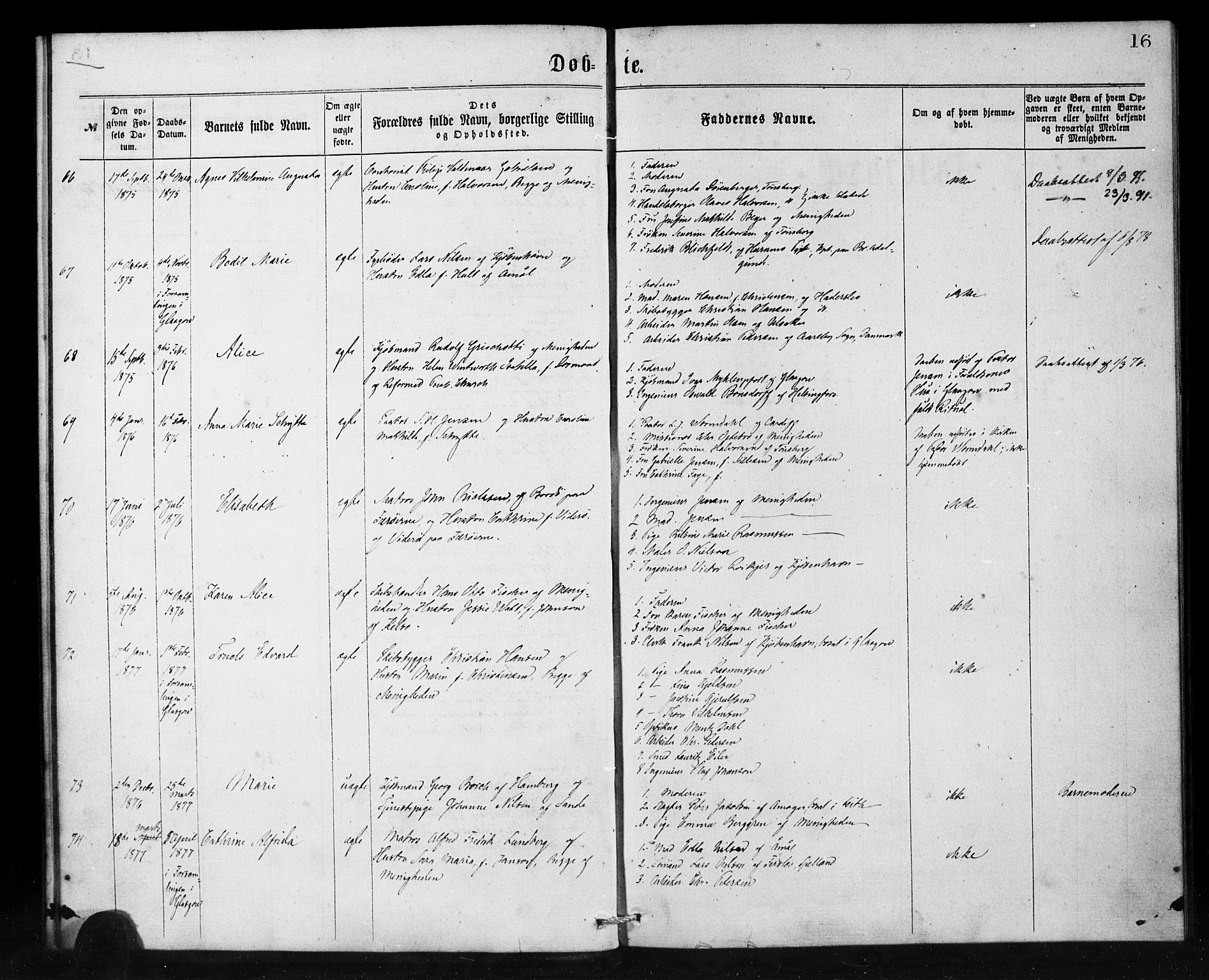 Den norske sjømannsmisjon i utlandet/Skotske havner (Leith, Glasgow), SAB/SAB/PA-0100/H/Ha/Haa/L0001: Parish register (official) no. A 1, 1865-1880, p. 16