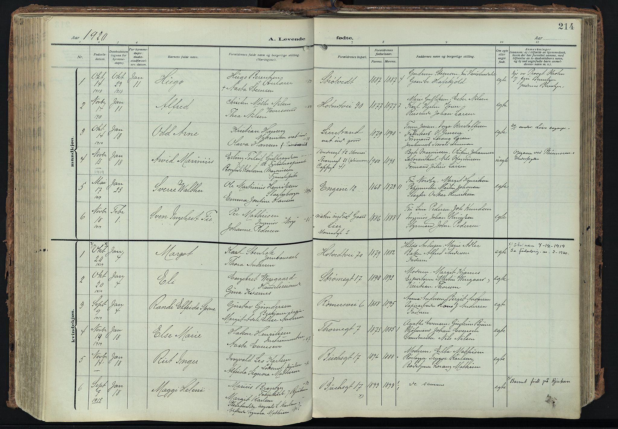 Bragernes kirkebøker, SAKO/A-6/F/Fb/L0010: Parish register (official) no. II 10, 1911-1922, p. 214