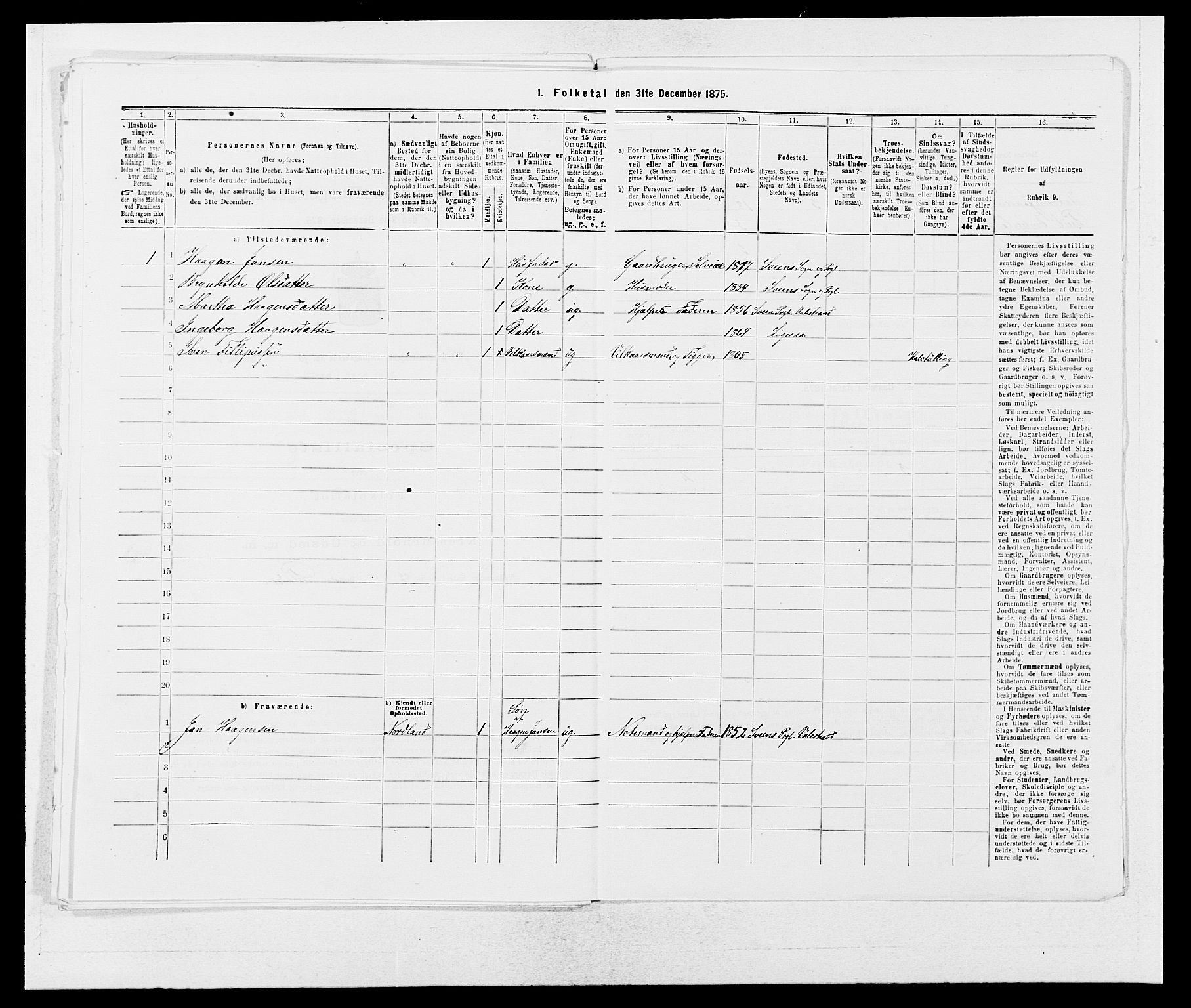 SAB, 1875 census for 1216P Sveio, 1875, p. 1269