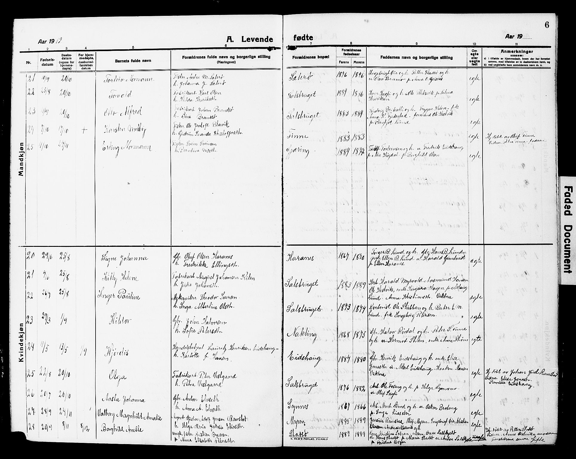 Ministerialprotokoller, klokkerbøker og fødselsregistre - Nord-Trøndelag, SAT/A-1458/780/L0653: Parish register (copy) no. 780C05, 1911-1927, p. 6